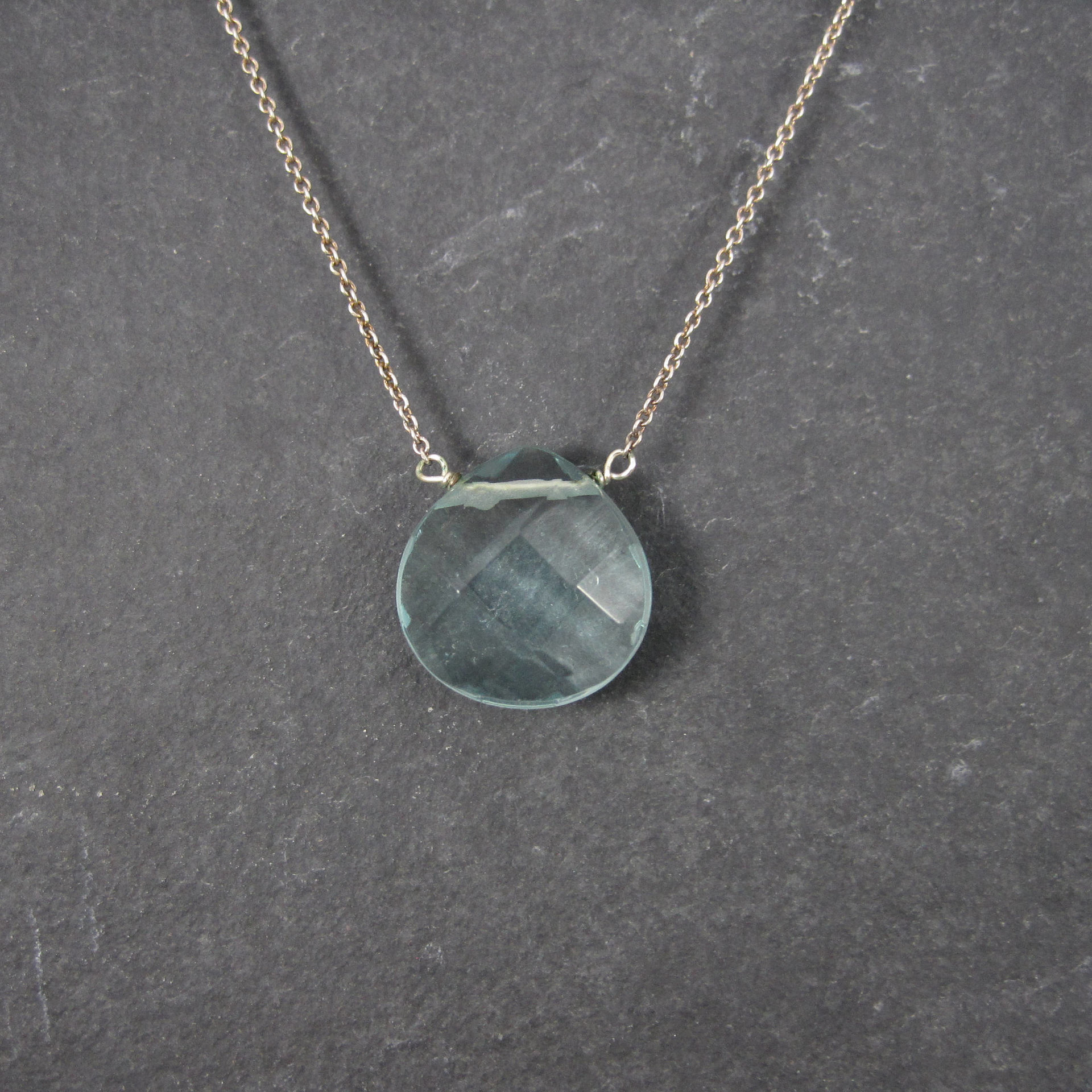 Italian Sterling Faceted Blue Topaz Briolette Pendant Necklace