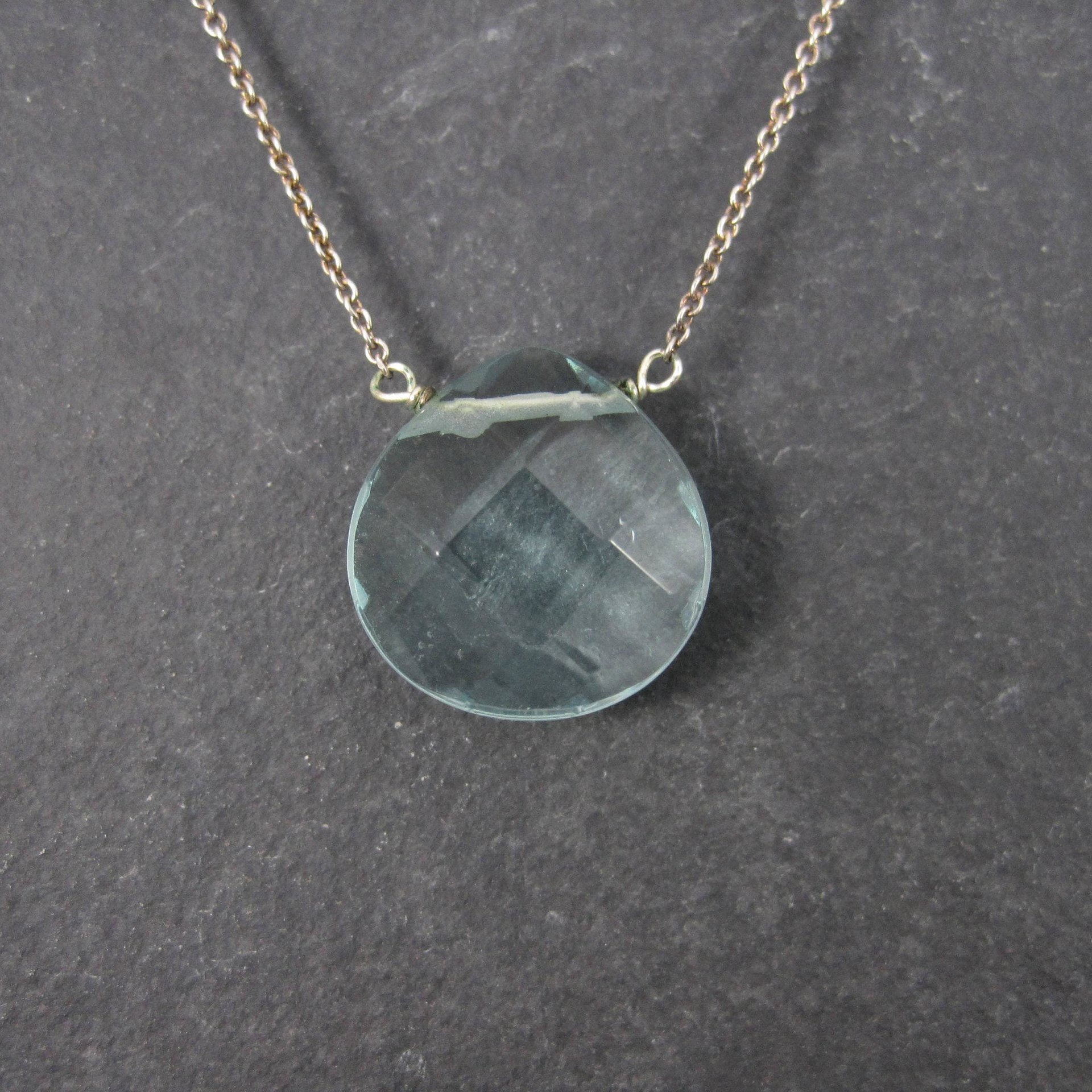 Italian Sterling Faceted Blue Topaz Briolette Pendant Necklace