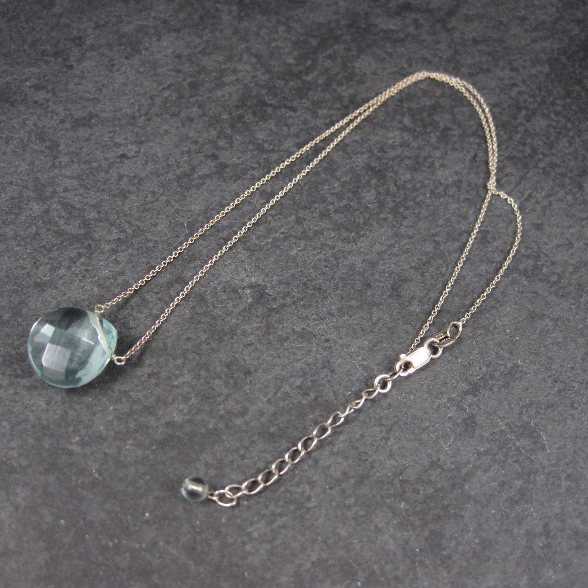 Italian Sterling Faceted Blue Topaz Briolette Pendant Necklace