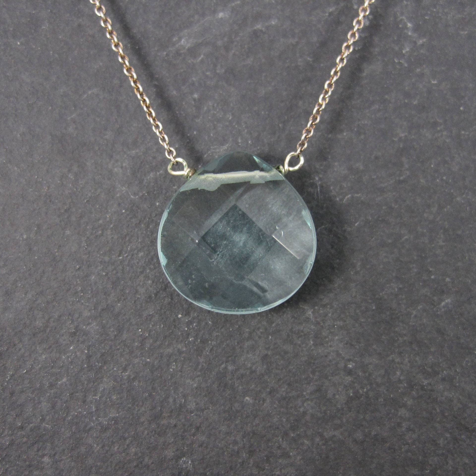 Italian Sterling Faceted Blue Topaz Briolette Pendant Necklace