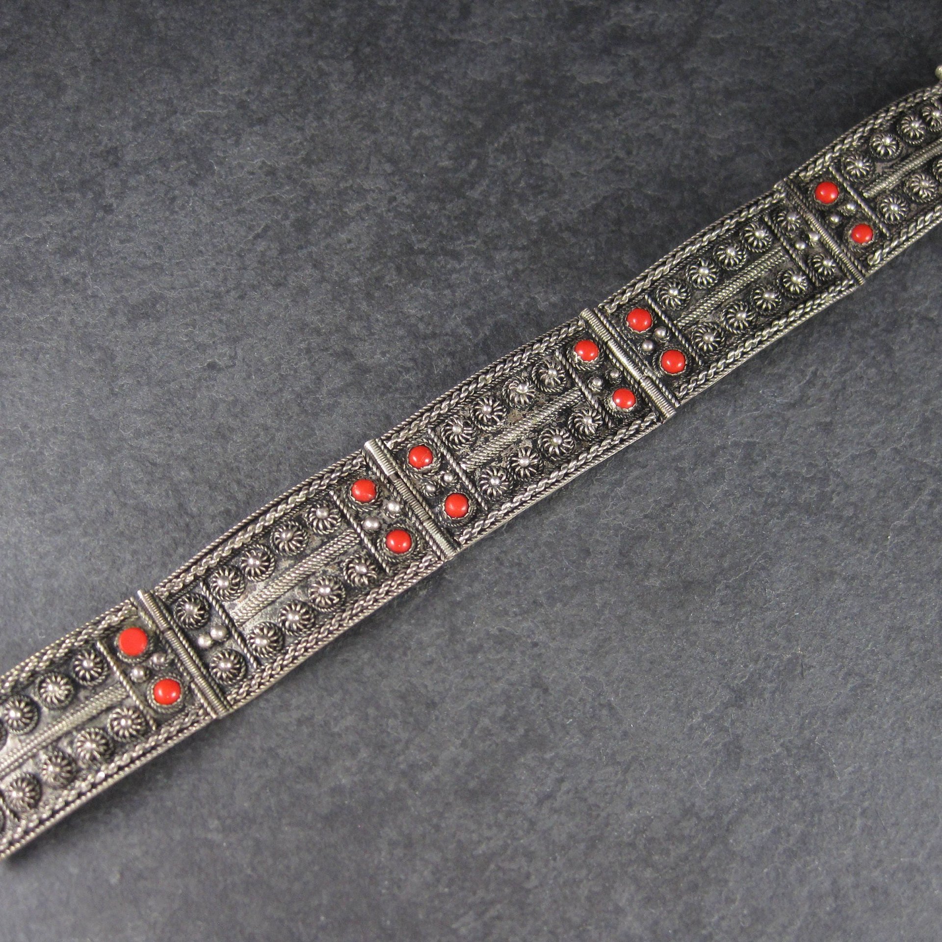 Vintage Etruscan Coral Bracelet 800 Silver