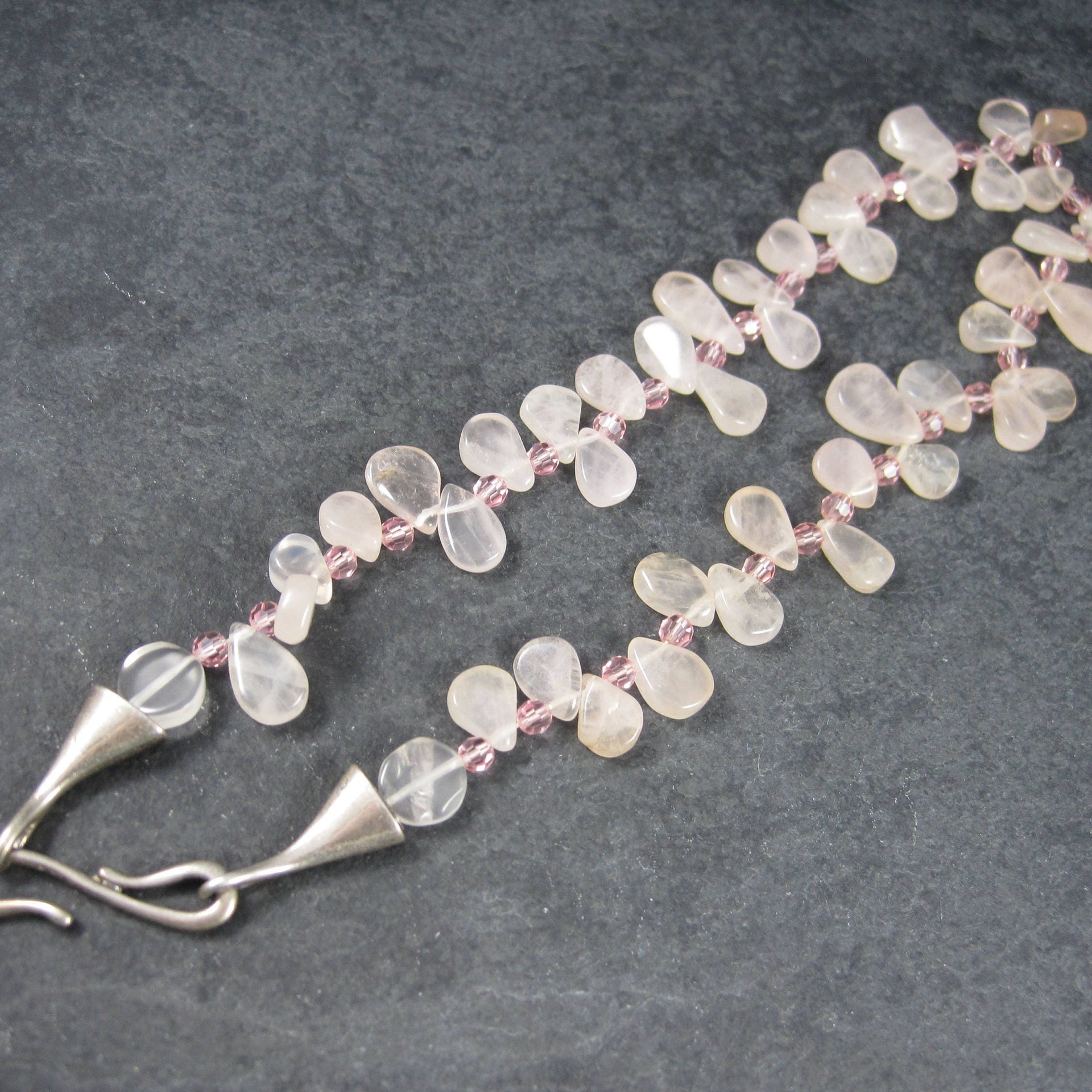 Vintage Sterling Rose Quartz Choker Necklace Carolee 15 Inches