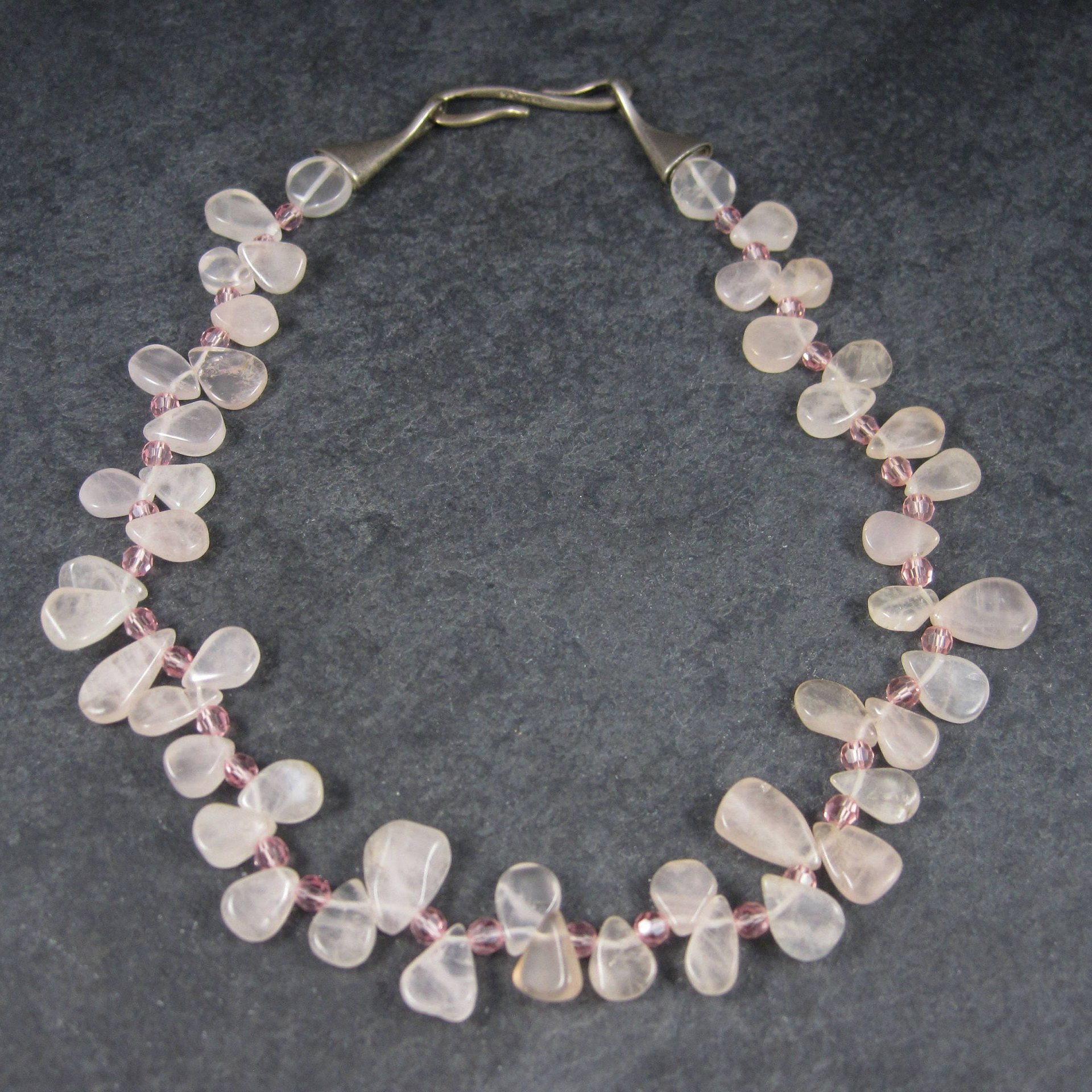 Vintage Sterling Rose Quartz Choker Necklace Carolee 15 Inches