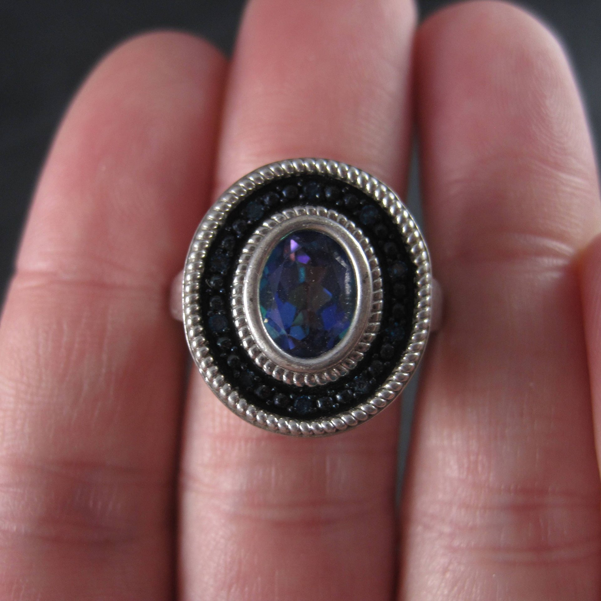 Mystic Topaz Blue Diamond Ring Sterling Size 6