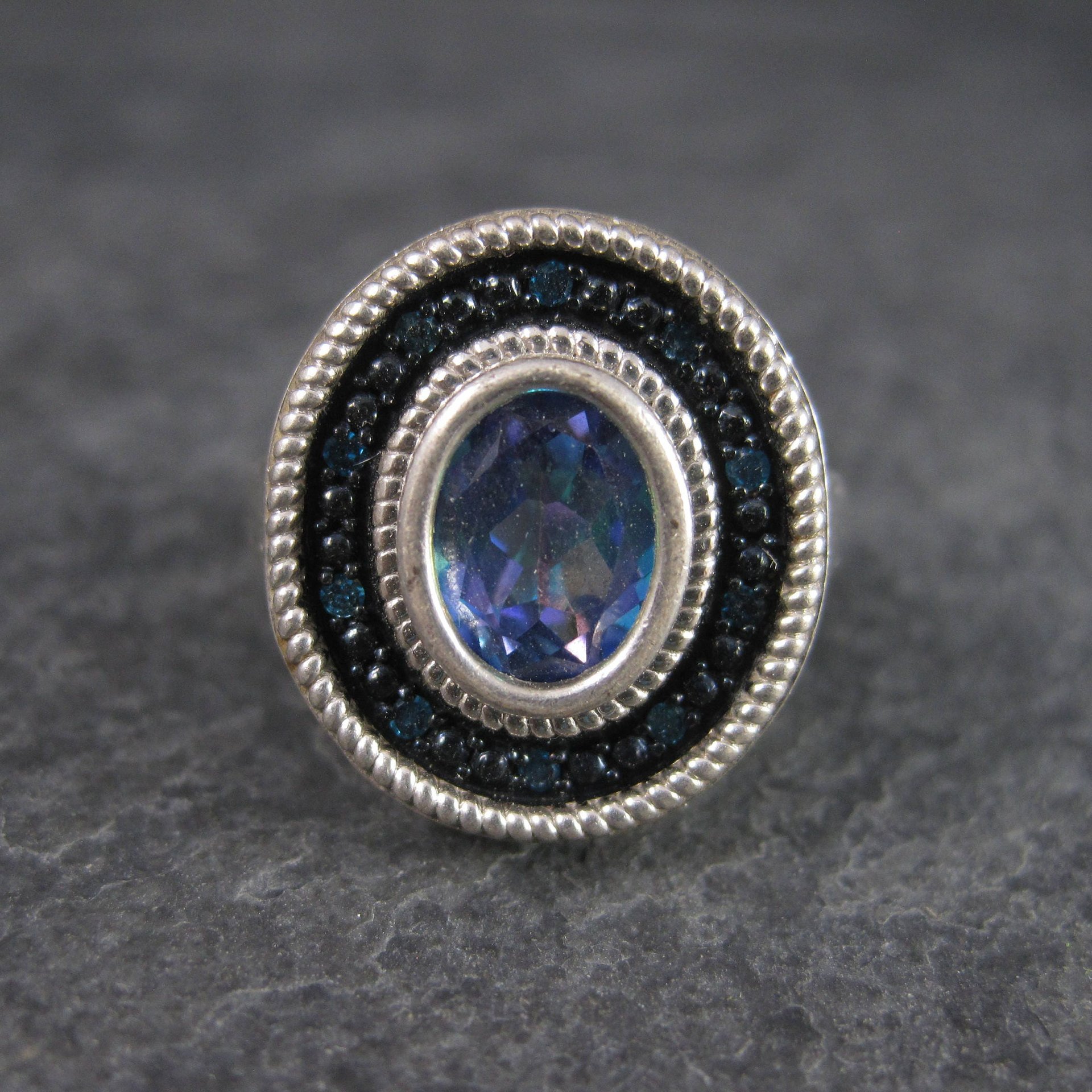 Mystic Topaz Blue Diamond Ring Sterling Size 6