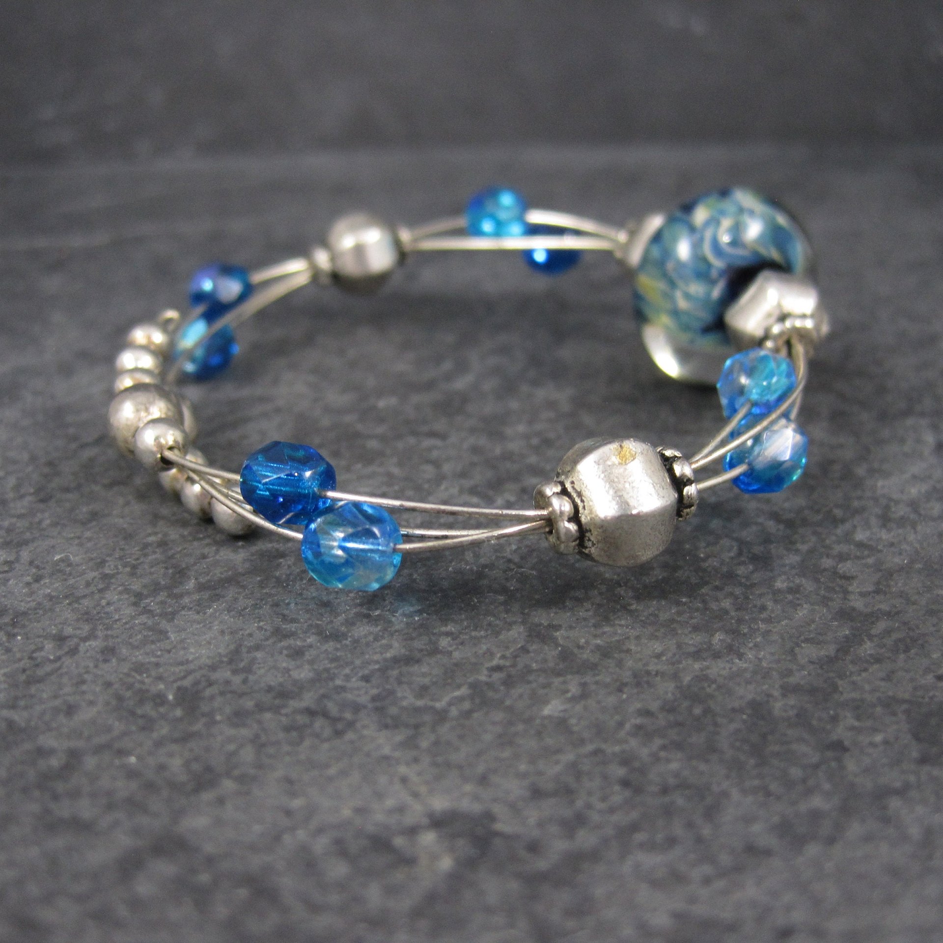 Blue Art Glass Wrap Bracelet 6-7 Inches