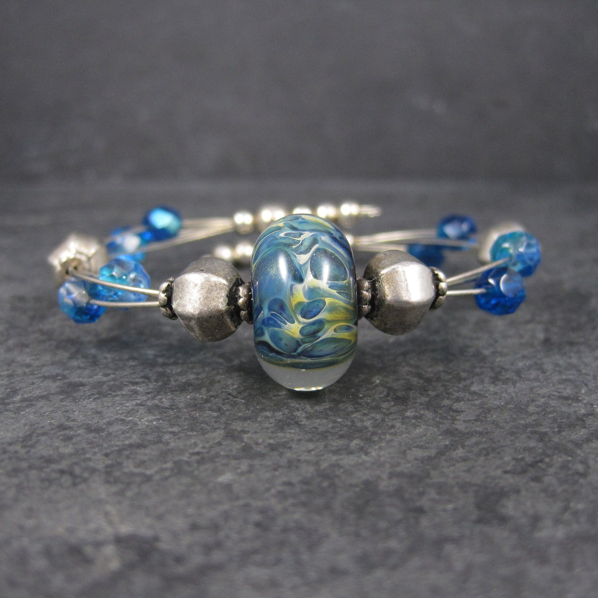 Blue Art Glass Wrap Bracelet 6-7 Inches