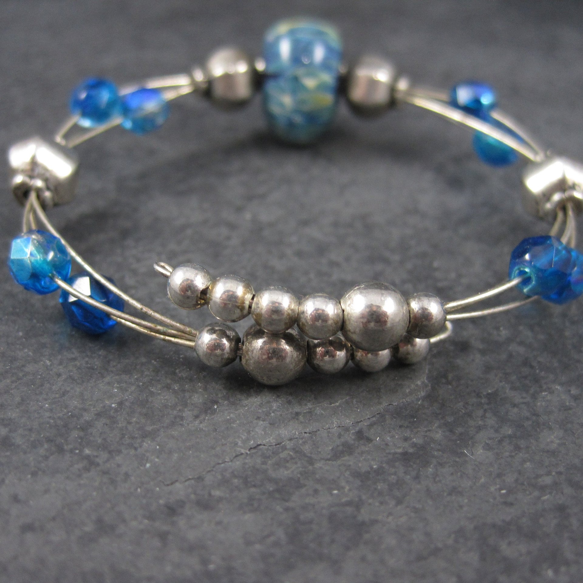 Blue Art Glass Wrap Bracelet 6-7 Inches