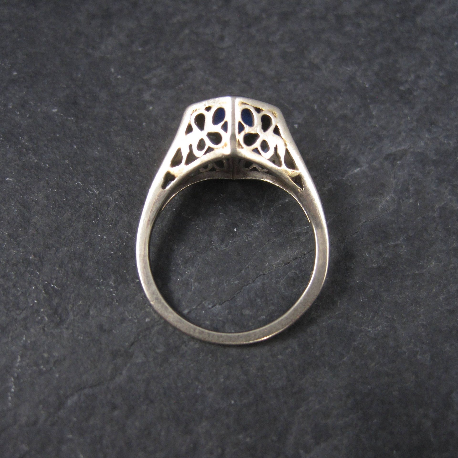 Antique 14K Blue Glass Ring Size 7.5