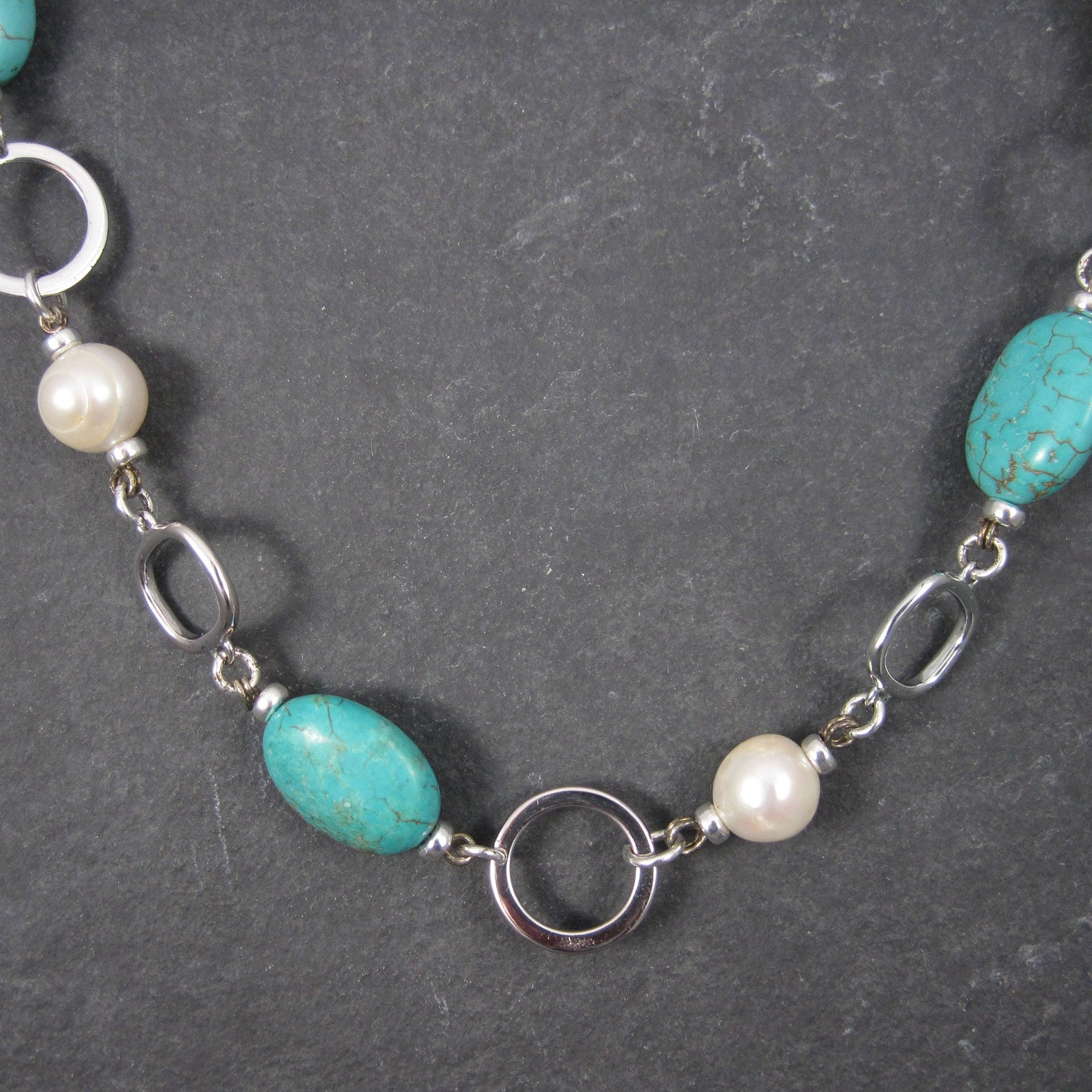 Sterling Turquoise Howlite Pearl Necklace 18 inches