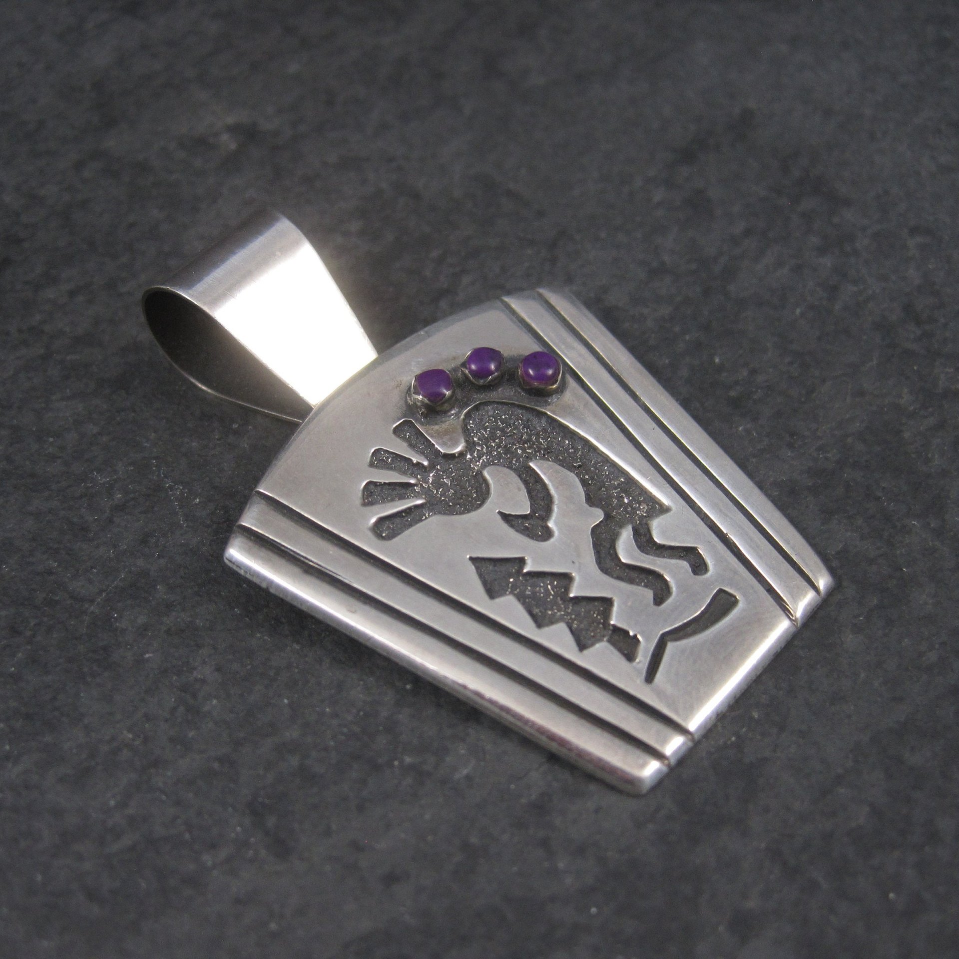 Large Sterling Kokopelli Sugilite Pendant Mexican Silver