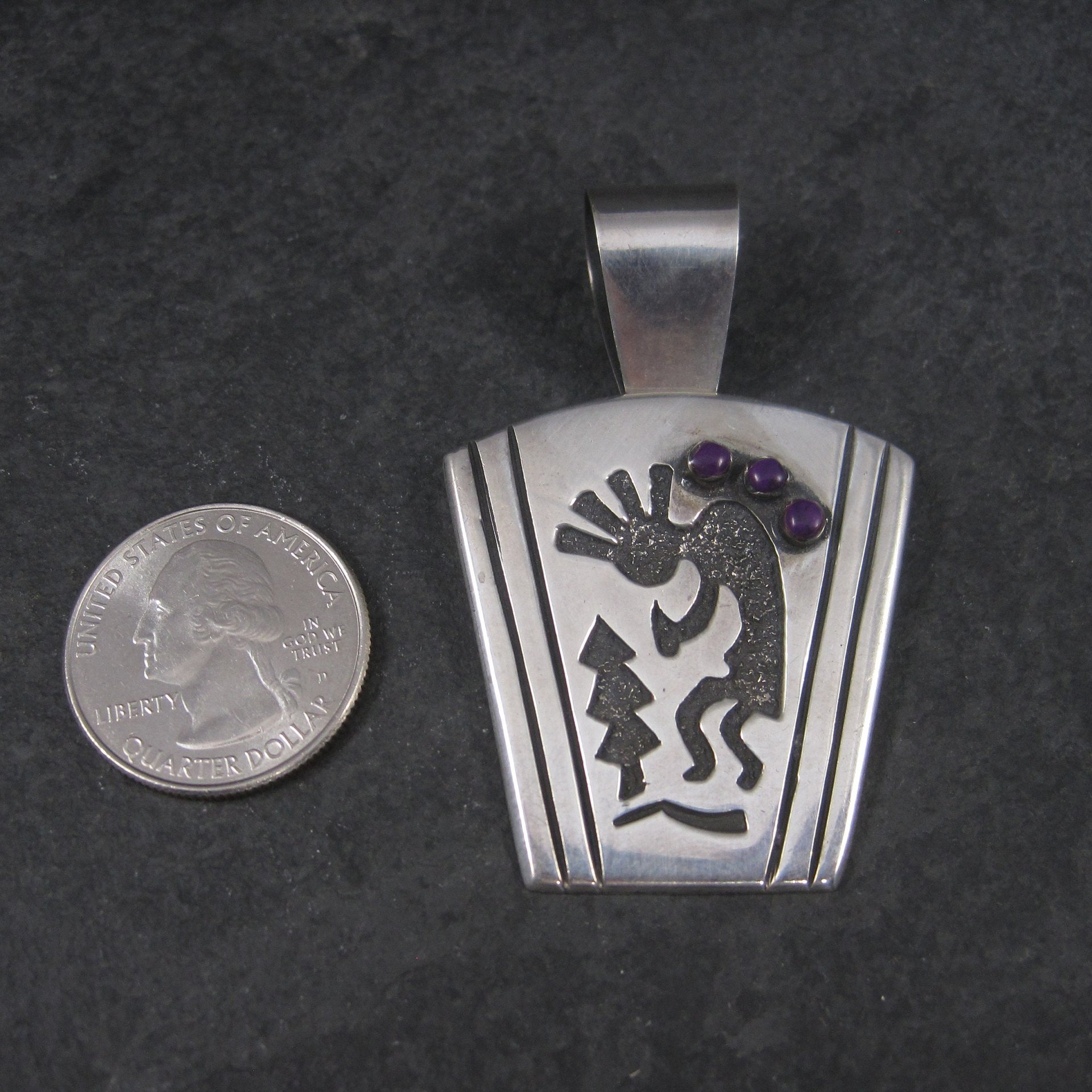 Large Sterling Kokopelli Sugilite Pendant Mexican Silver