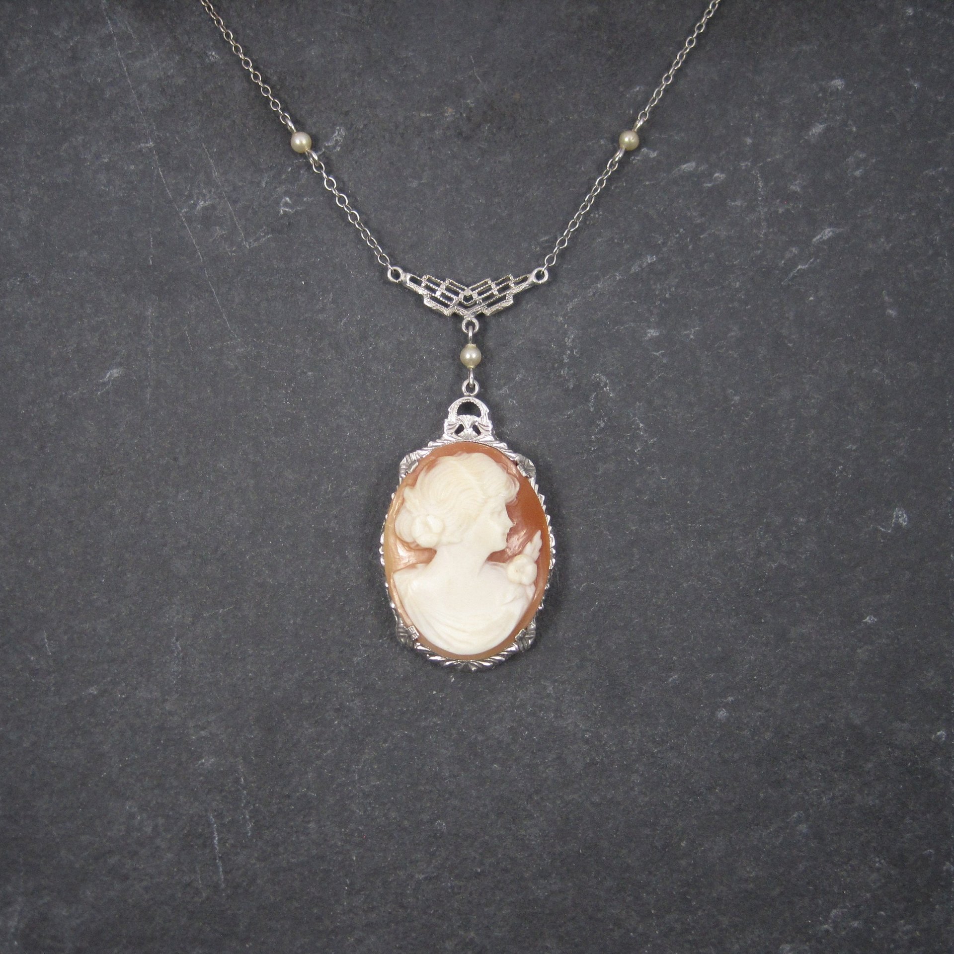 Antique 10K Art Deco Carved Cameo Necklace Choker 13 Inches