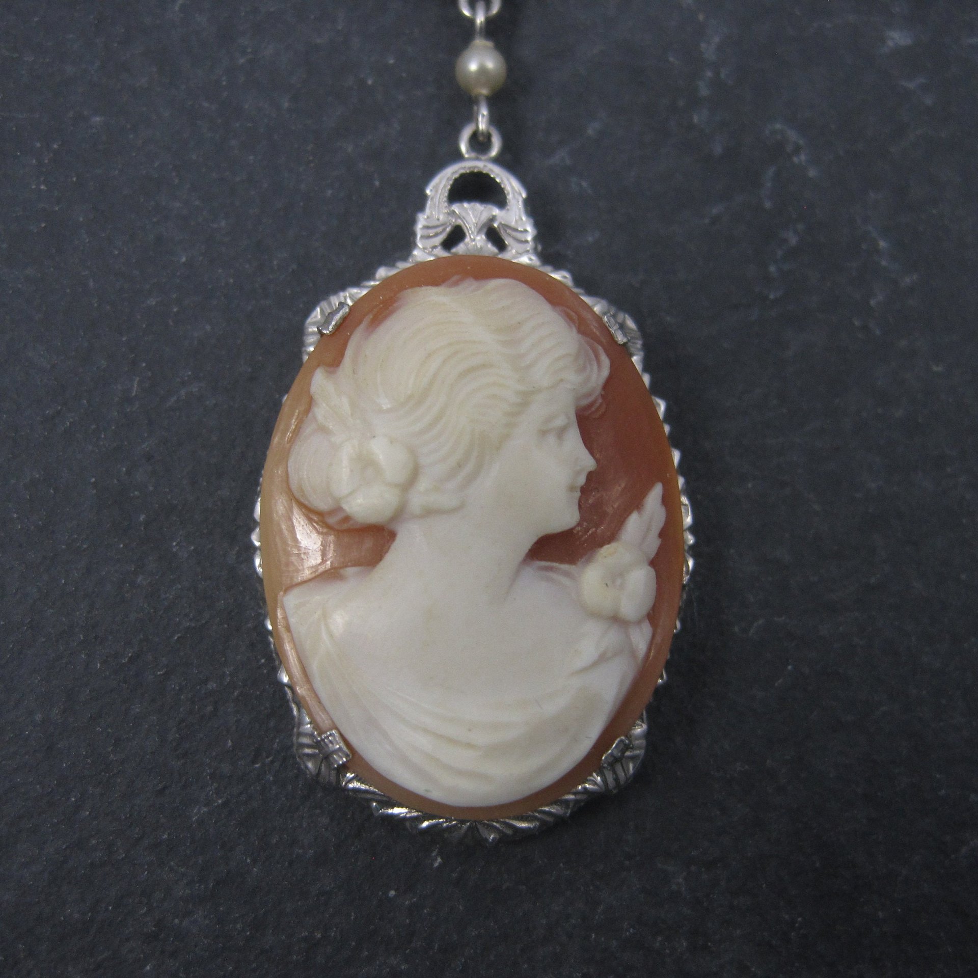 Antique 10K Art Deco Carved Cameo Necklace Choker 13 Inches