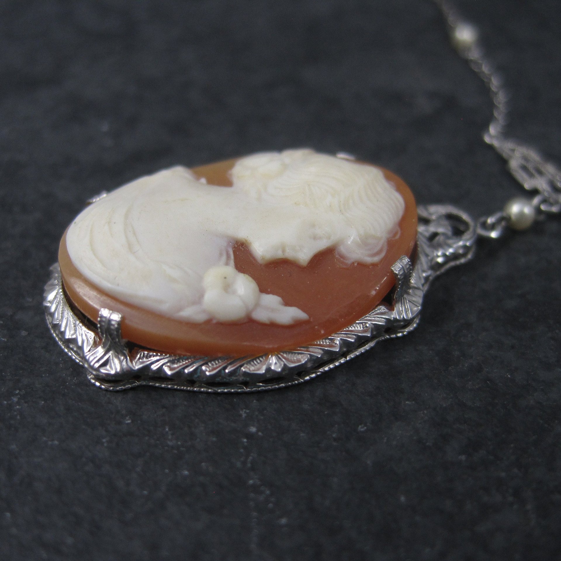 Antique 10K Art Deco Carved Cameo Necklace Choker 13 Inches