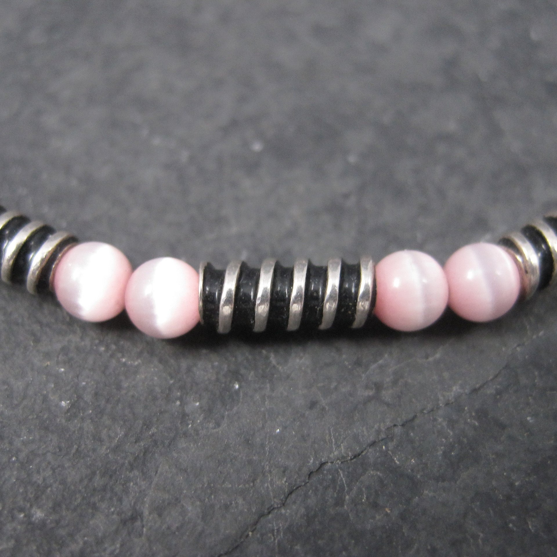 Estate Handmade Sterling Pink Cats Eye Bracelet 8 Inches
