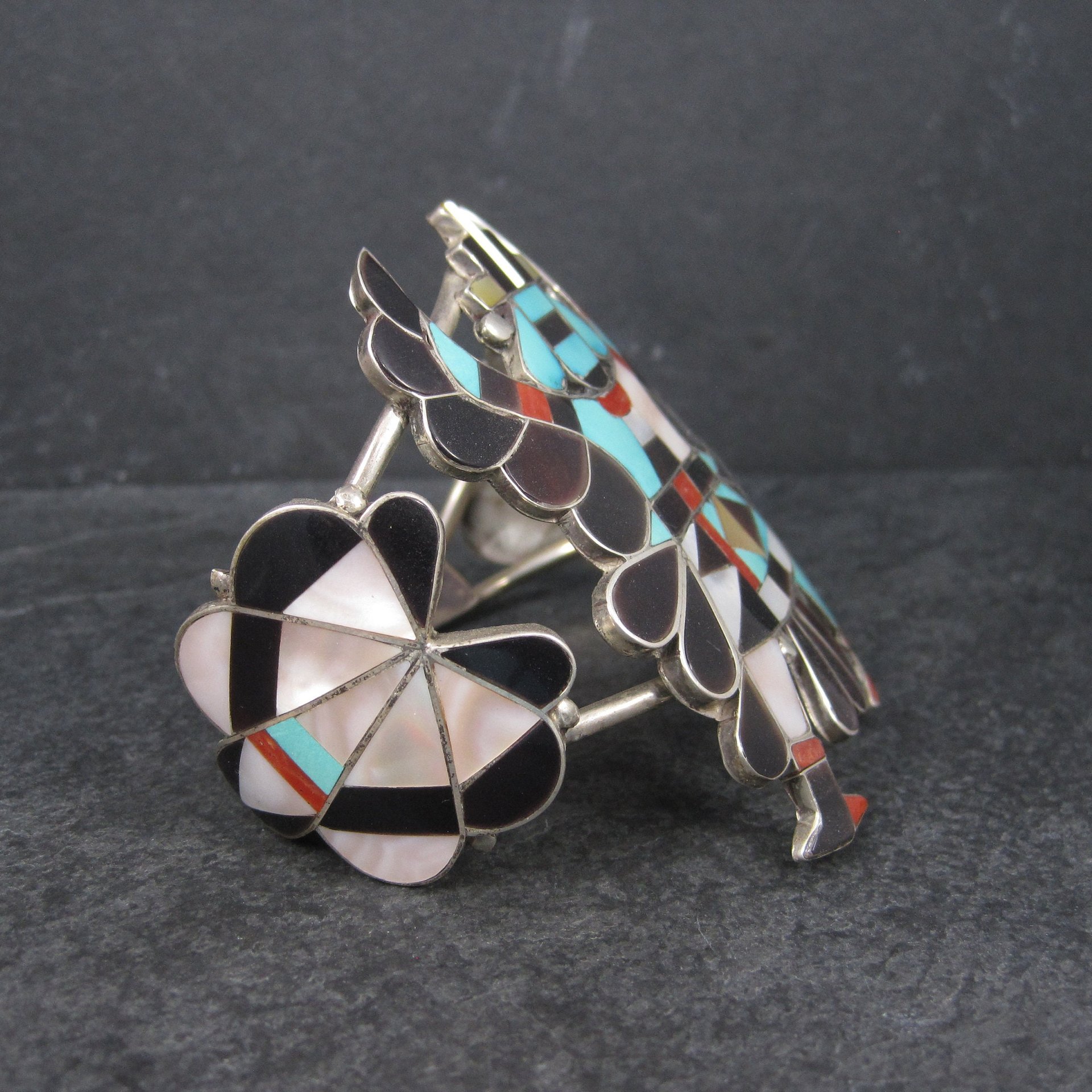 Vintage Zuni Turquoise Coral Inlay Knifewing Cuff Bracelet Annalee Tekala