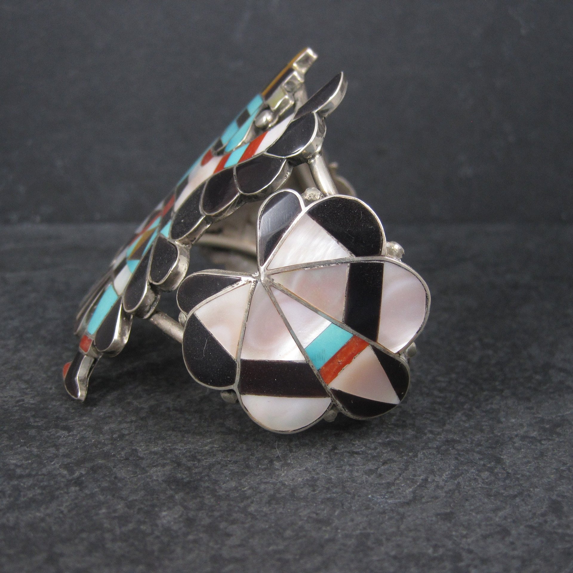 Vintage Zuni Turquoise Coral Inlay Knifewing Cuff Bracelet Annalee Tekala