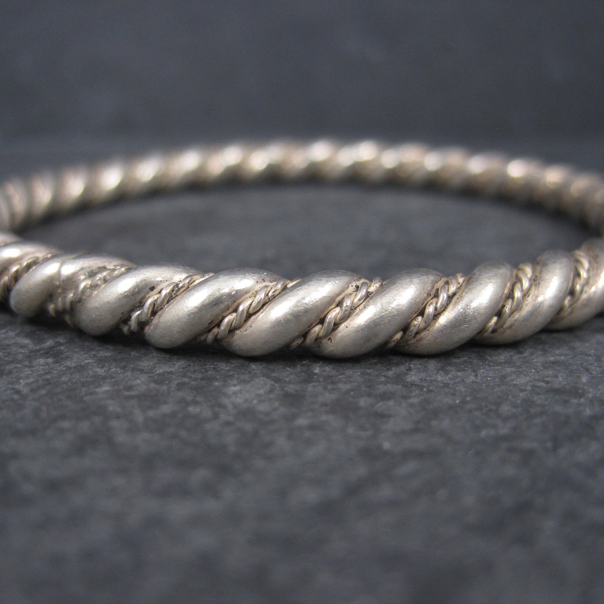 Vintage Southwestern Sterling Rope Bracelet 7.75 Inches
