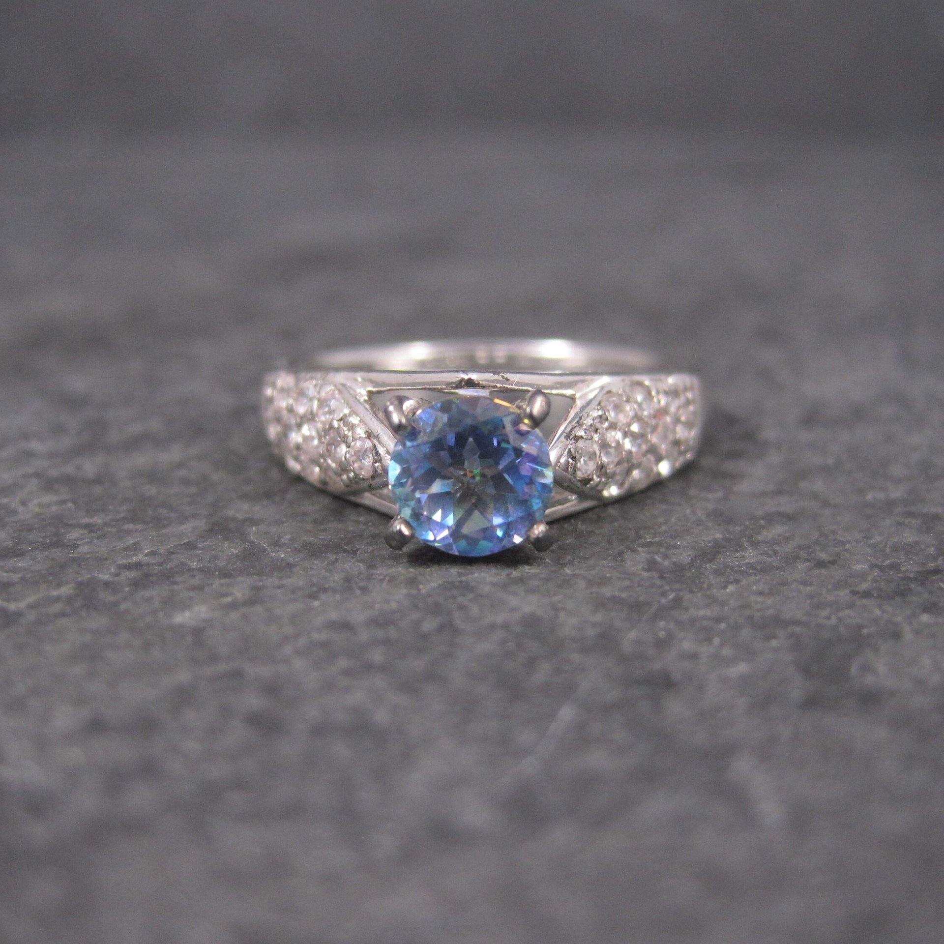Blue Mystic Topaz Engagement Ring Sz 9