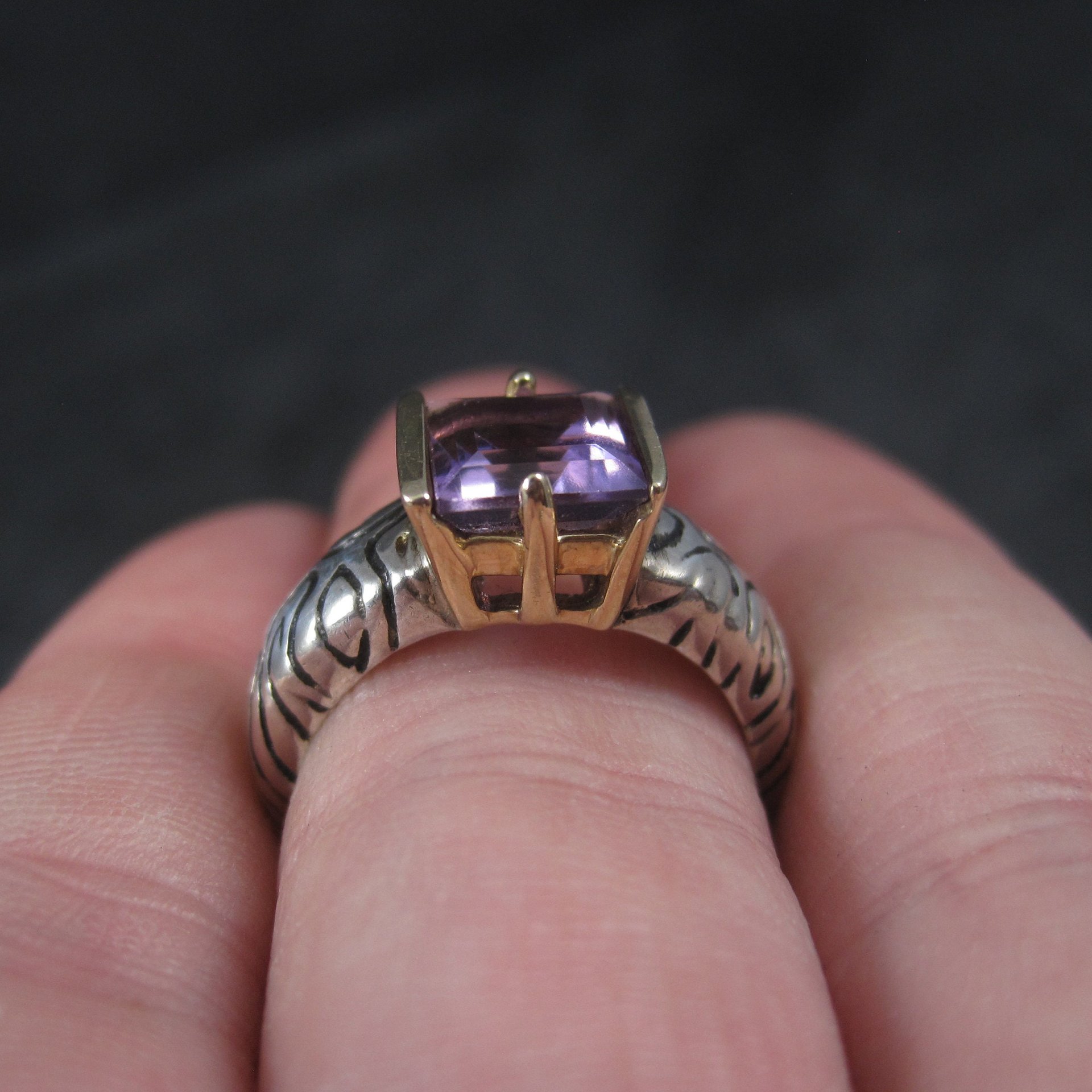 Vintage Sterling 14K Amethyst Ring Size 7 Clyde Duneier