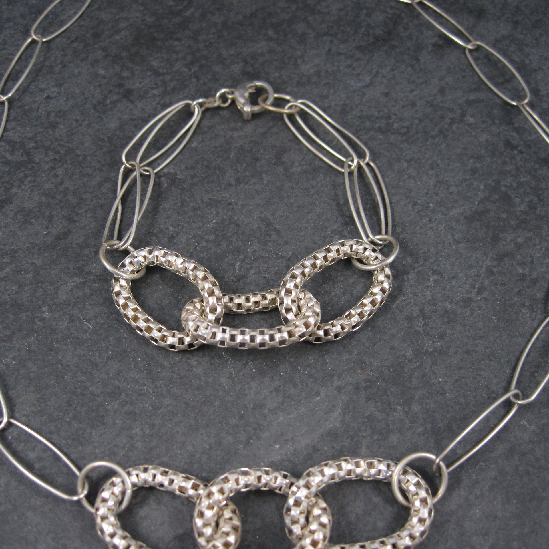 Vintage Modern Sterling Necklace Bracelet Jewelry Set