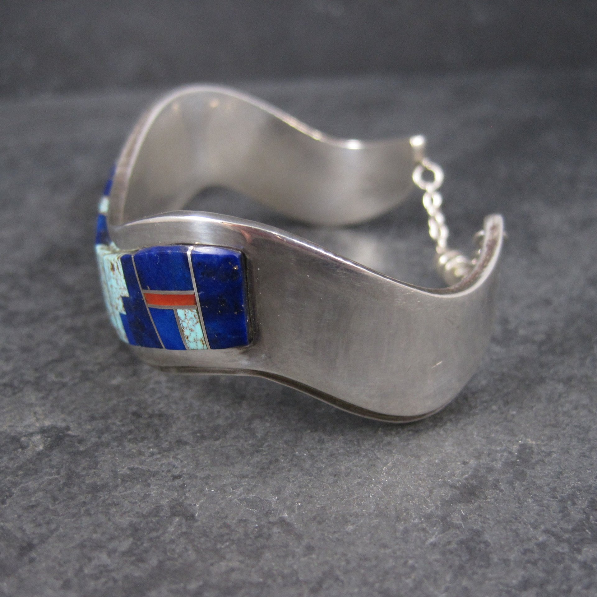 Vintage Navajo Lapis Coral Turquoise Inlay Cuff Bracelet 6 Inches Muskett
