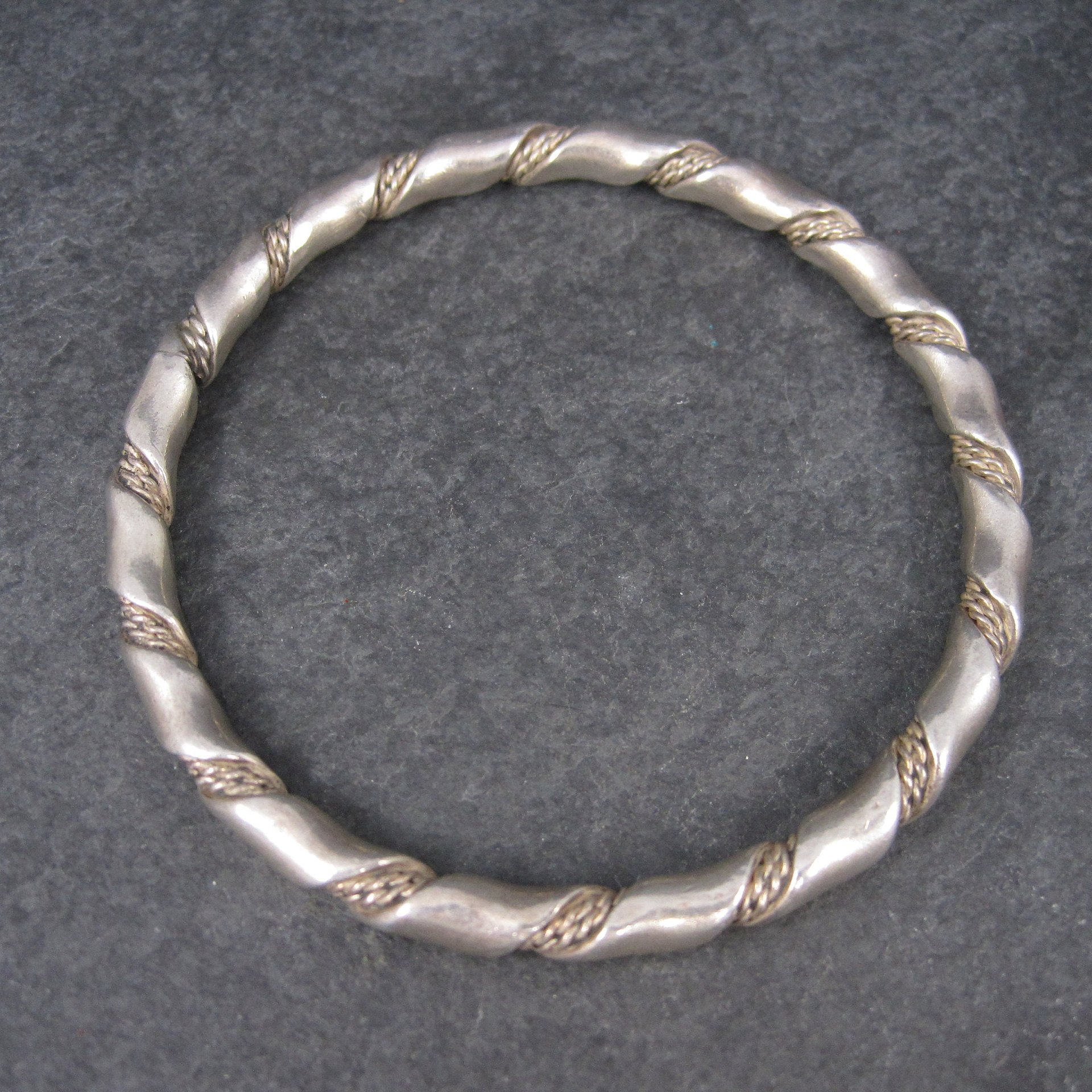 Heavy Vintage Twisted Sterling Bangle Bracelet 7.75 Inches