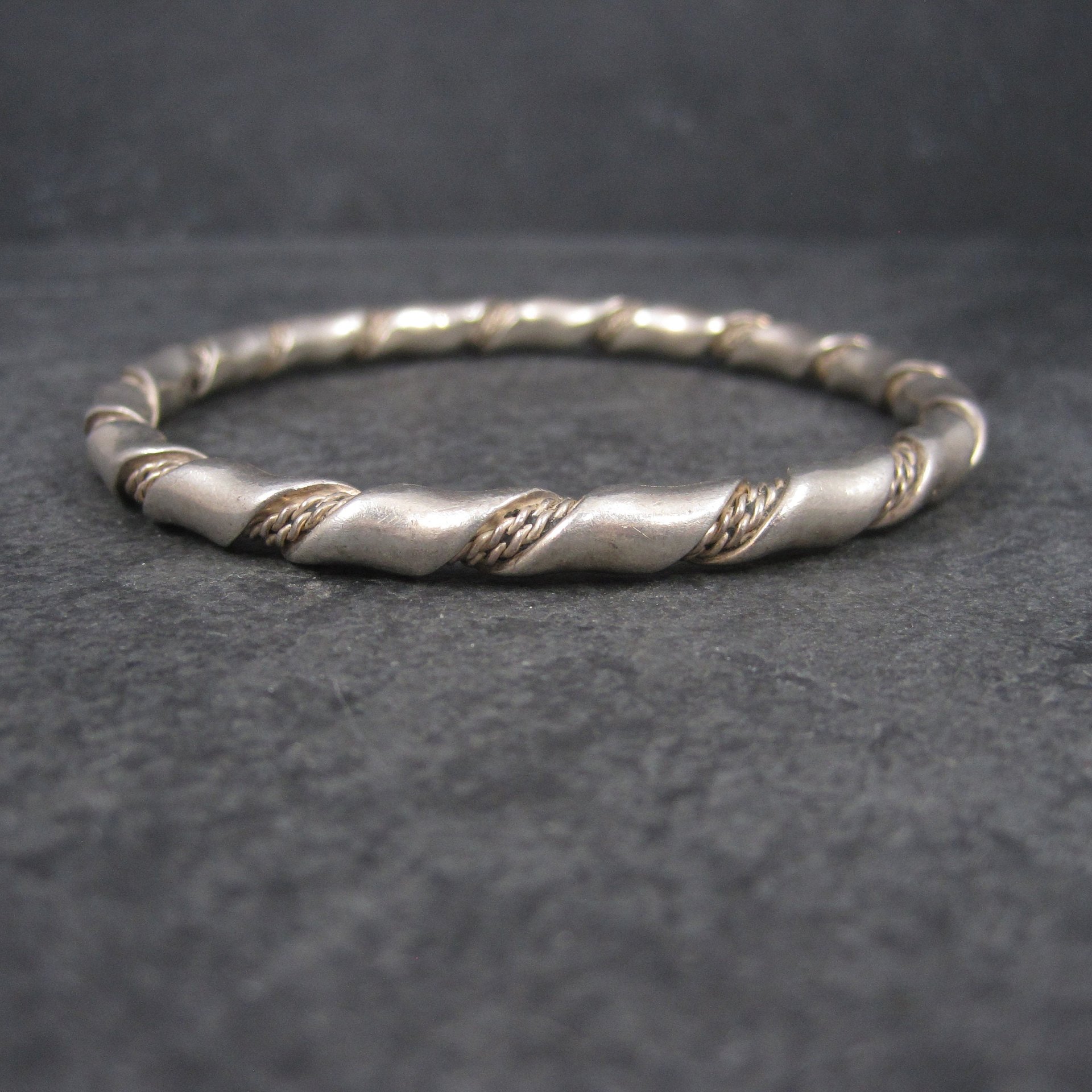 Heavy Vintage Twisted Sterling Bangle Bracelet 7.75 Inches