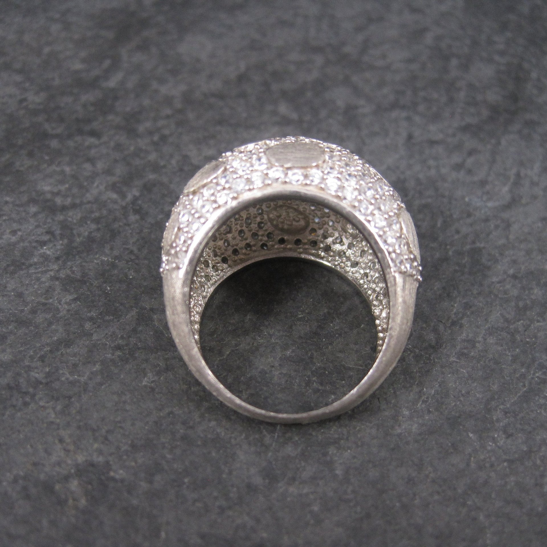 Vintage Brushed Sterling Cubic Zirconia Dome Ring Size 8.5