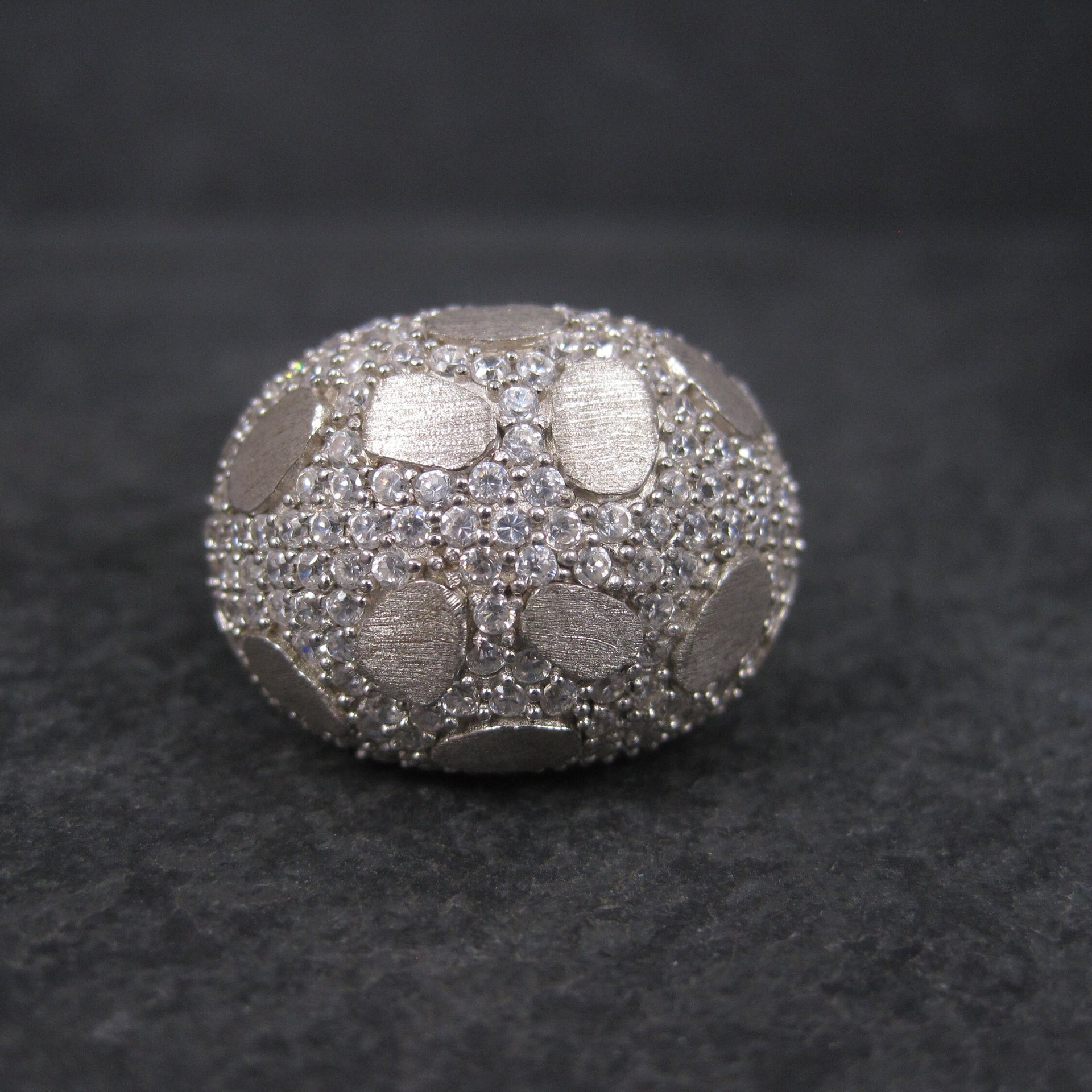 Vintage Brushed Sterling Cubic Zirconia Dome Ring Size 8.5