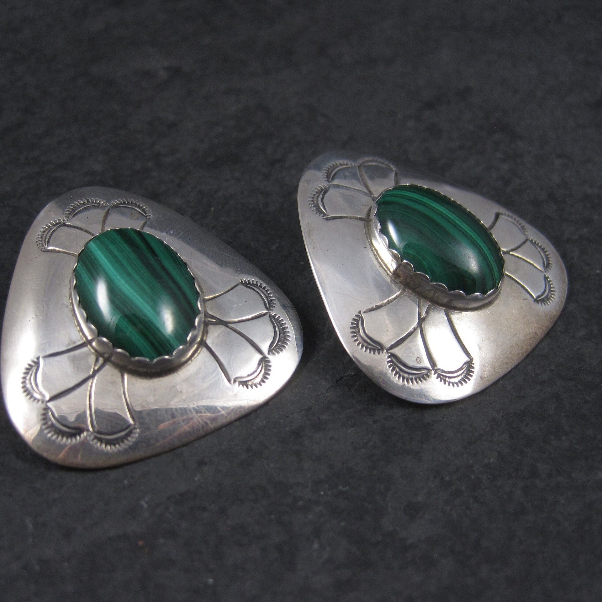 Vintage Navajo Sterling Malachite Earrings