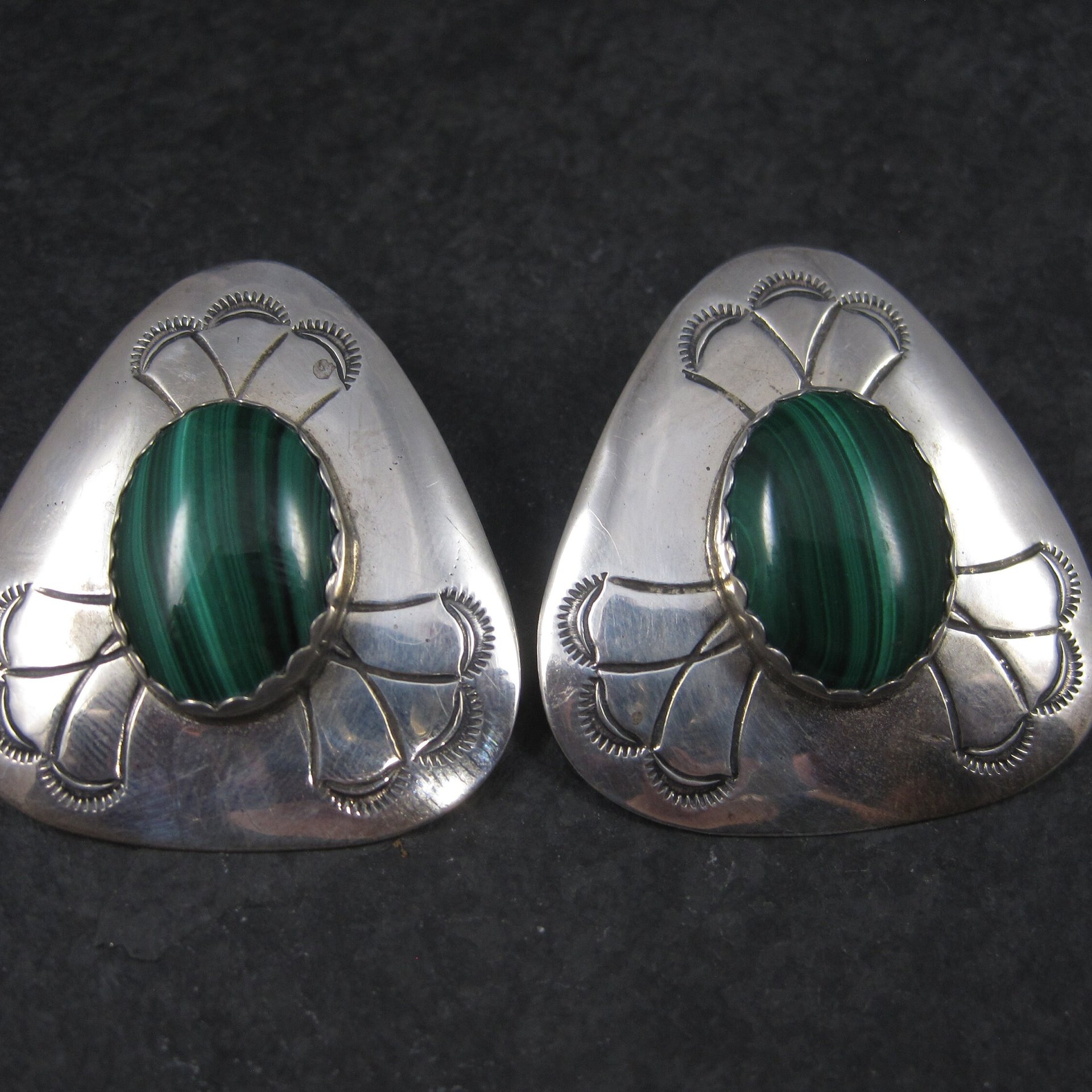 Vintage Navajo Sterling Malachite Earrings