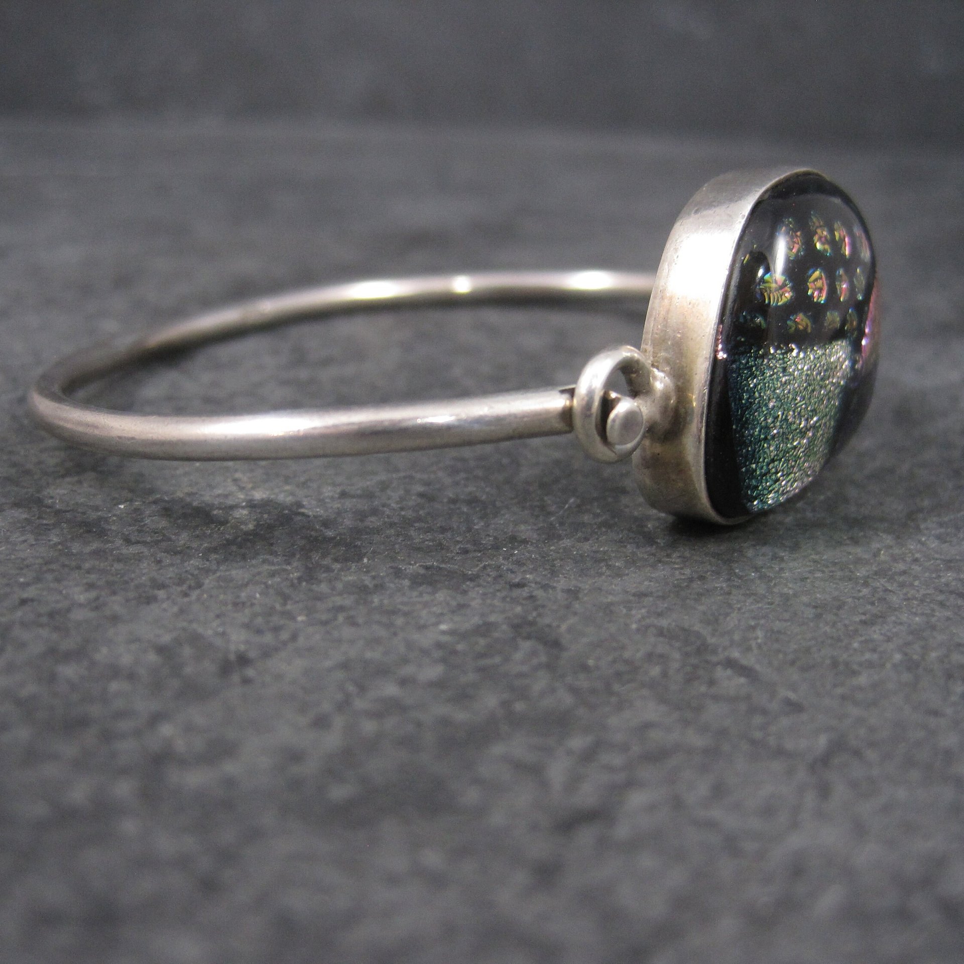 Vintage Dichroic Glass Sterling Bangle Bracelet