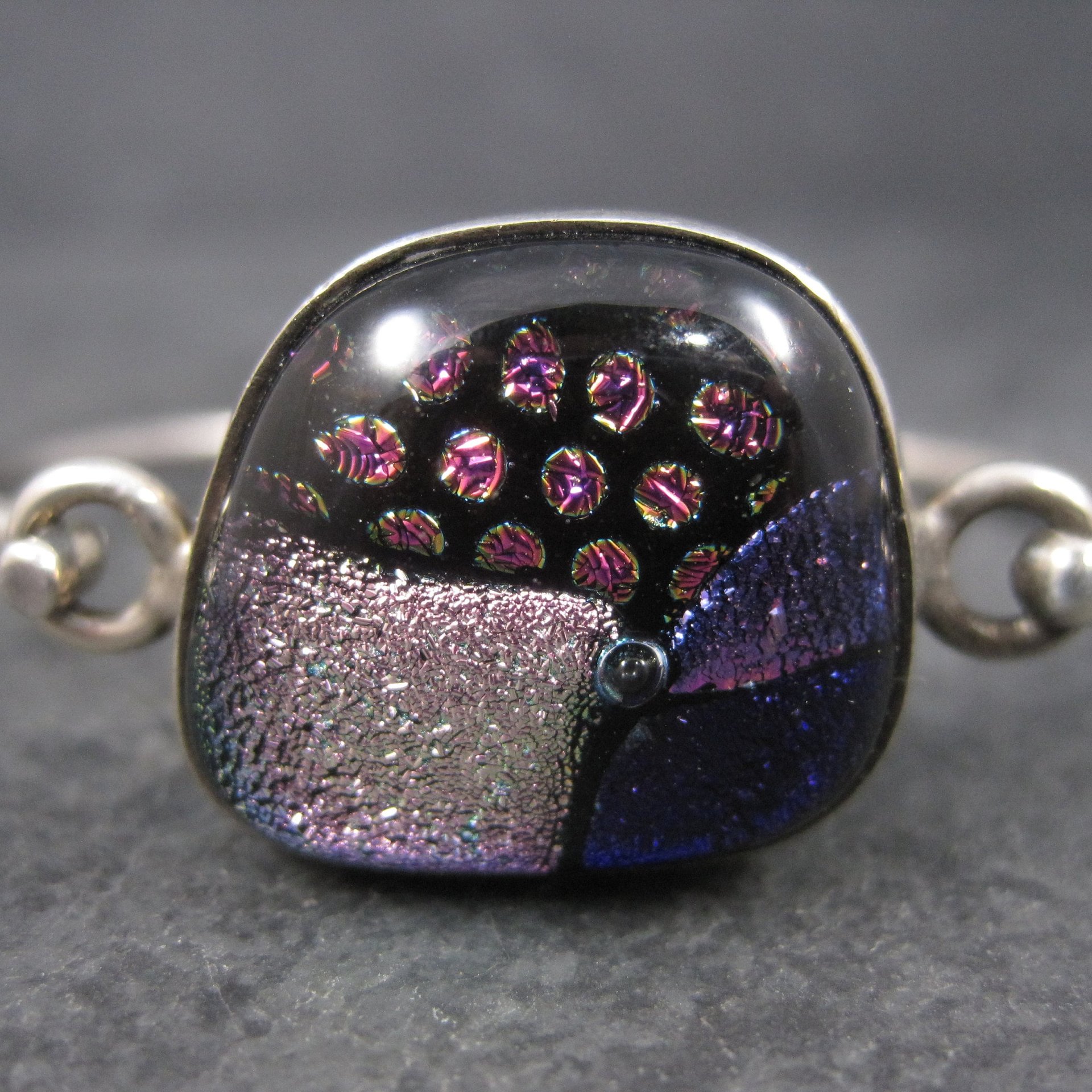 Vintage Dichroic Glass Sterling Bangle Bracelet