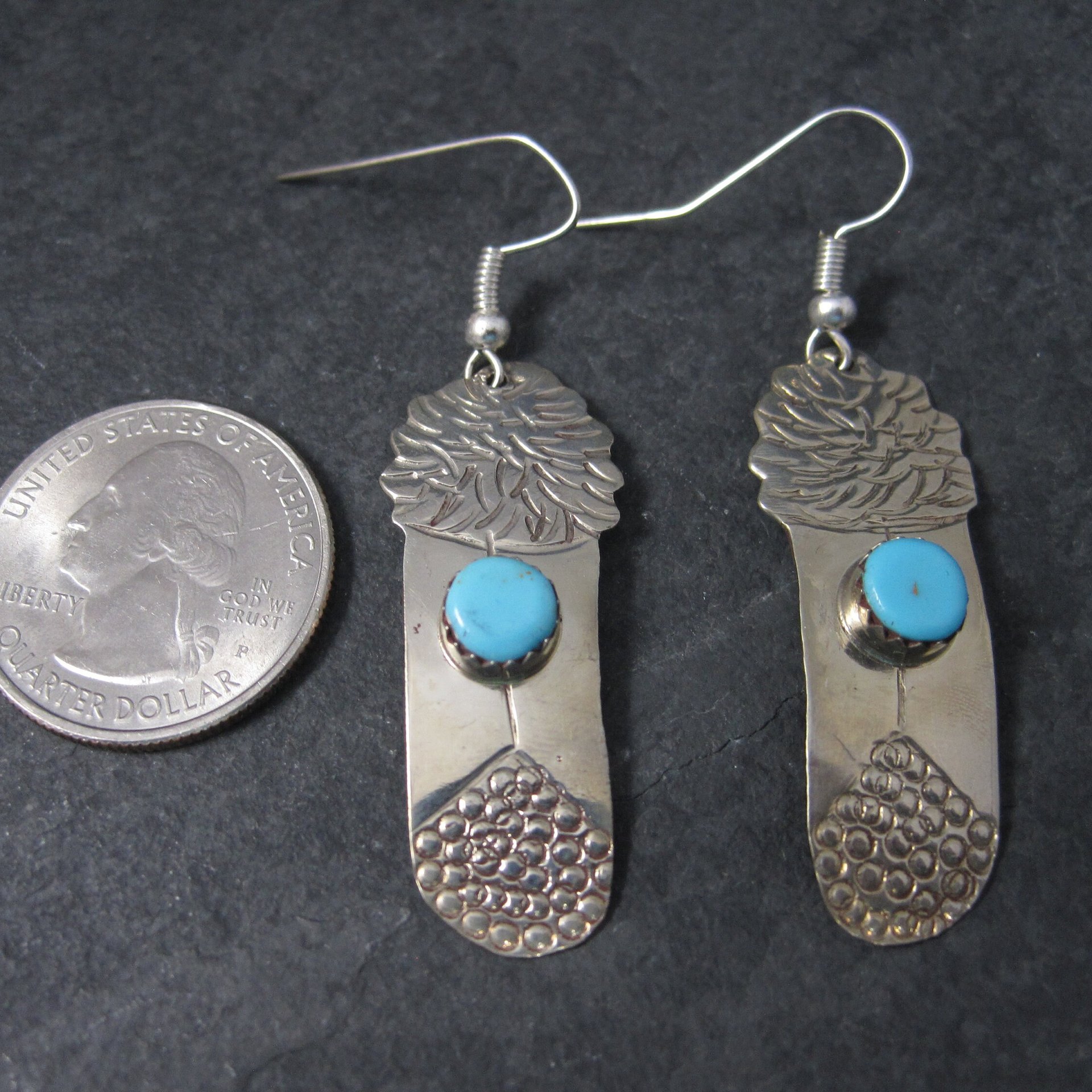 Vintage Navajo Sterling Turquoise Feather Earrings