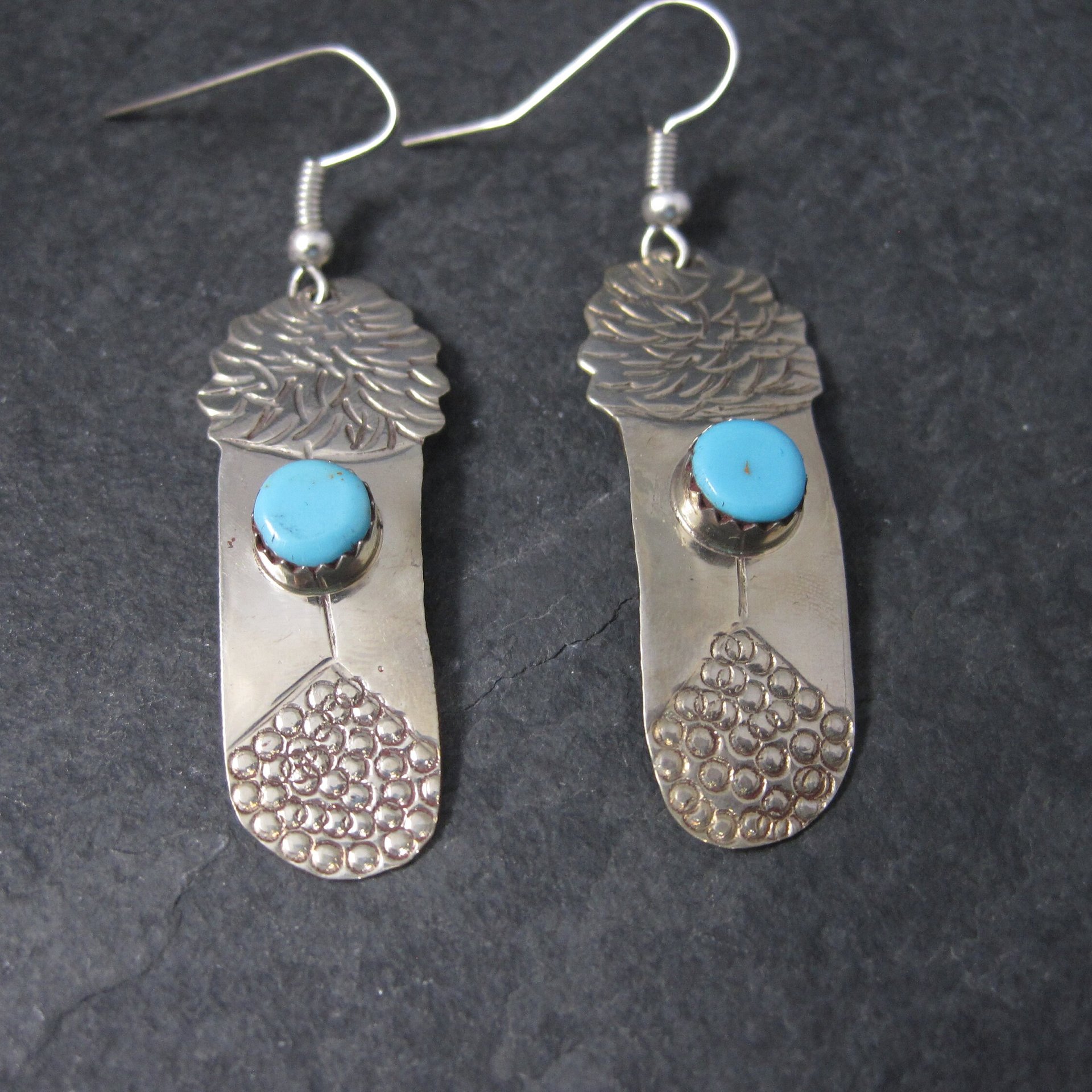 Vintage Navajo Sterling Turquoise Feather Earrings
