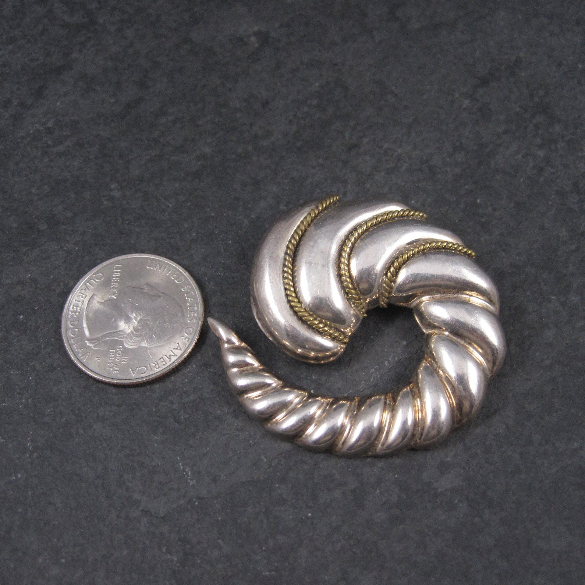 Vintage Mexican Sterling Swirl Brooch Pendant Laton
