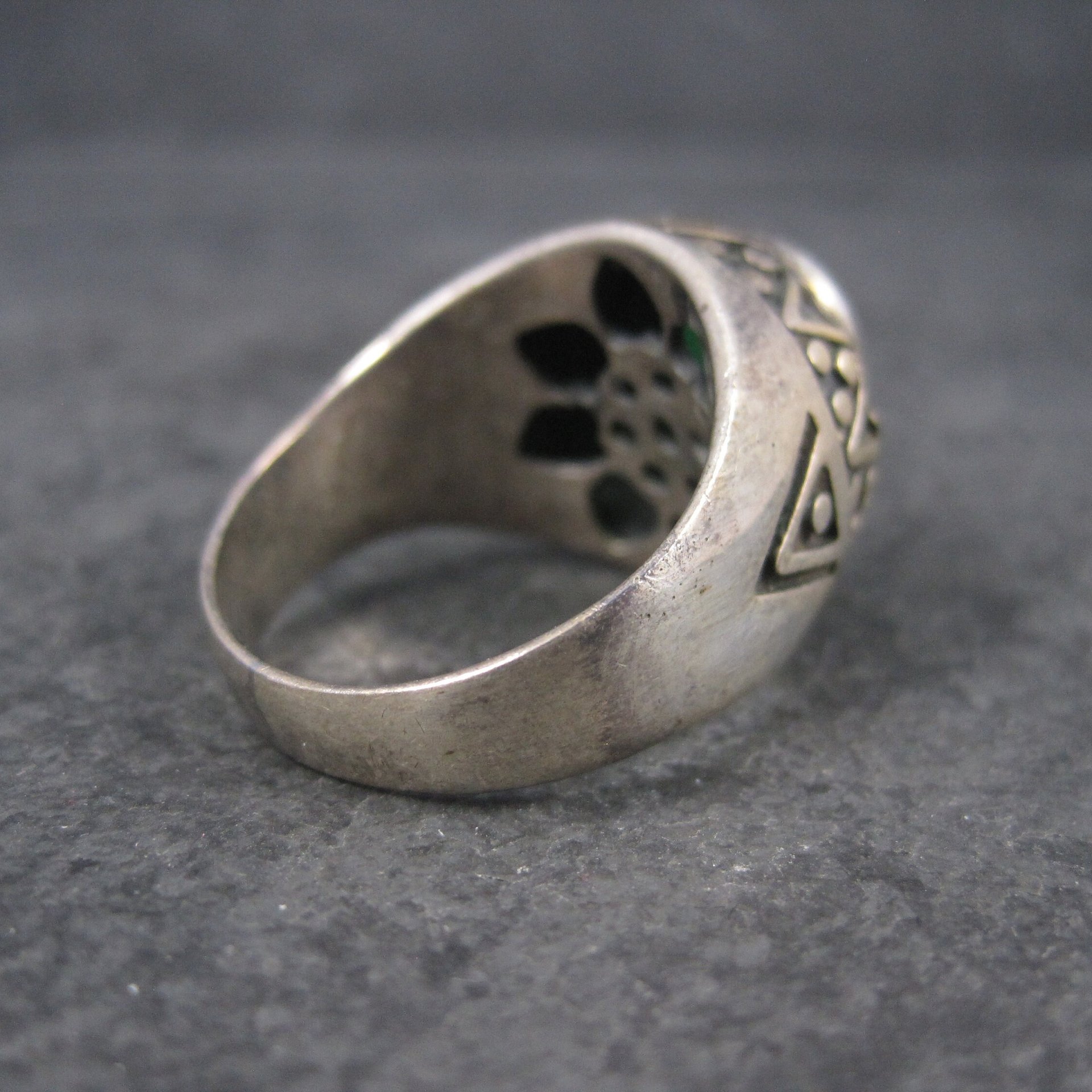 Mens Vintage Sterling Green Roman Glass Ring Size 11