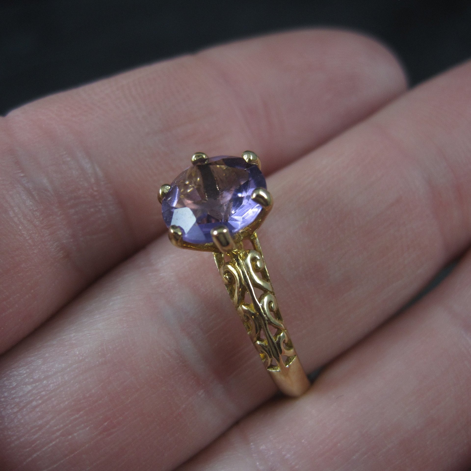 90s Vintage 10K Filigree Amethyst Solitaire Ring Size 7