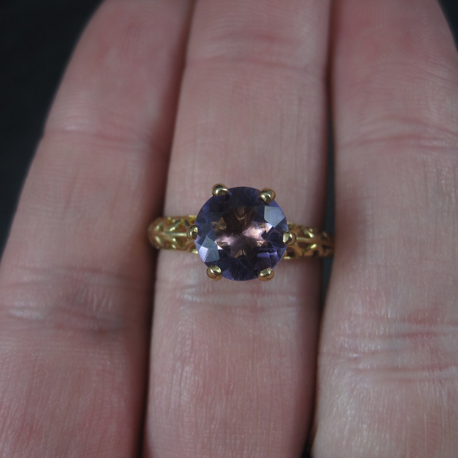 90s Vintage 10K Filigree Amethyst Solitaire Ring Size 7