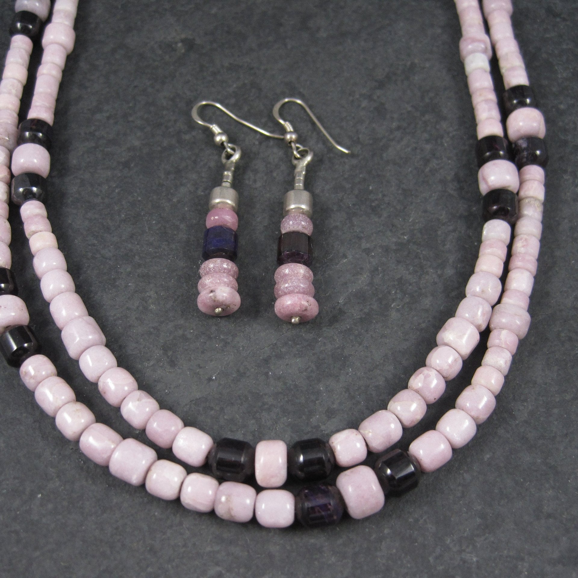 Vintage Sterling Navajo Pink Opal Sugilite Necklace Leonard Platero