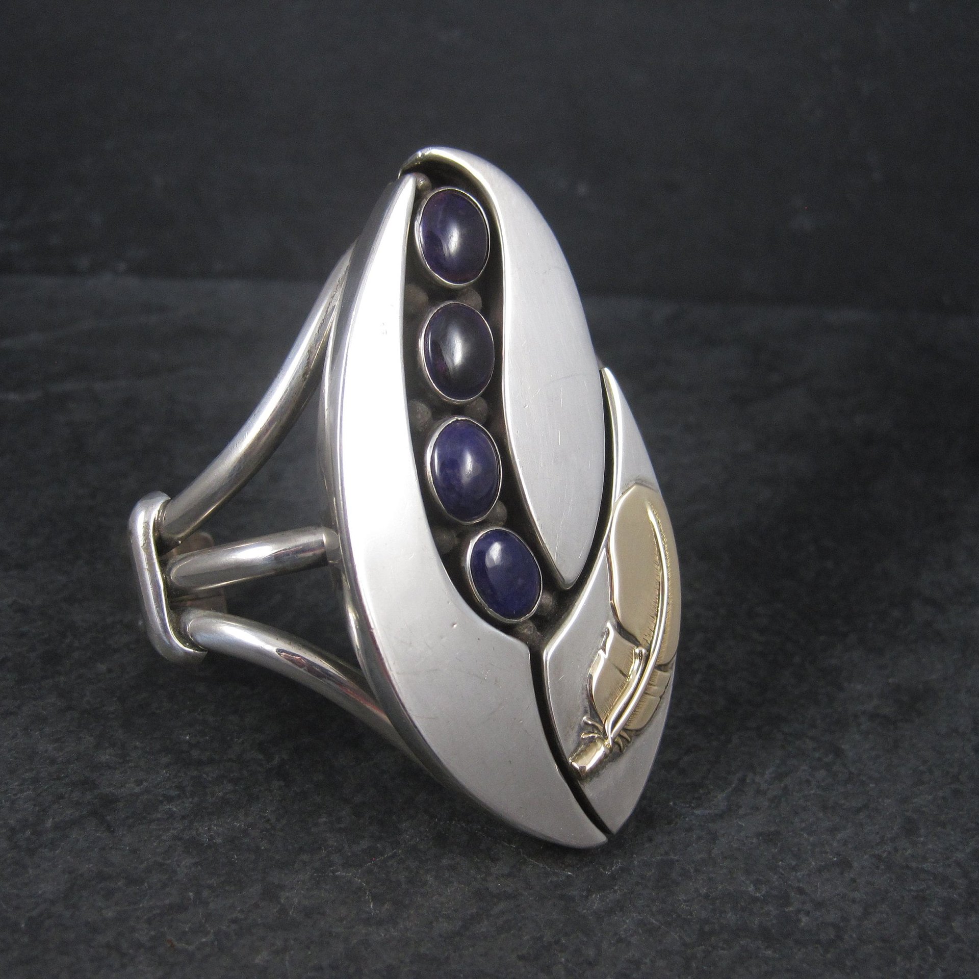 Sterling Navajo Sugilite Feather Cuff Bracelet Wilbert Cora Vandever