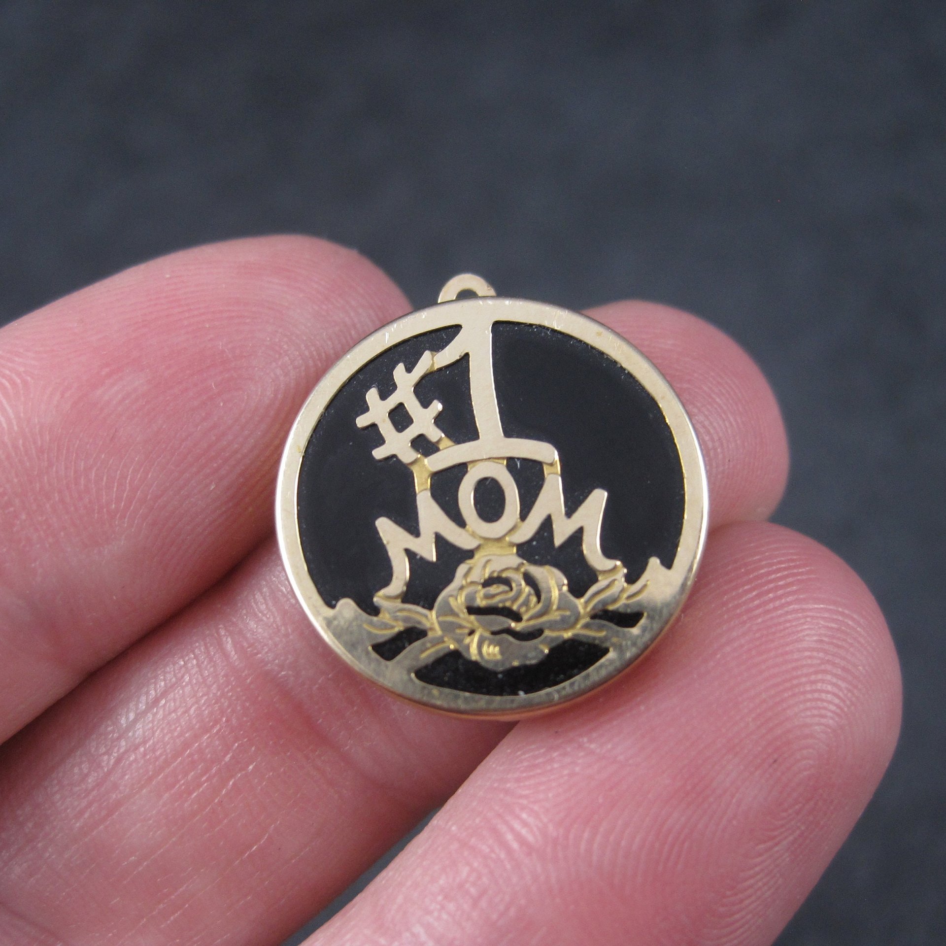 Vintage 10K Onyx #1 Mom Charm Pendant
