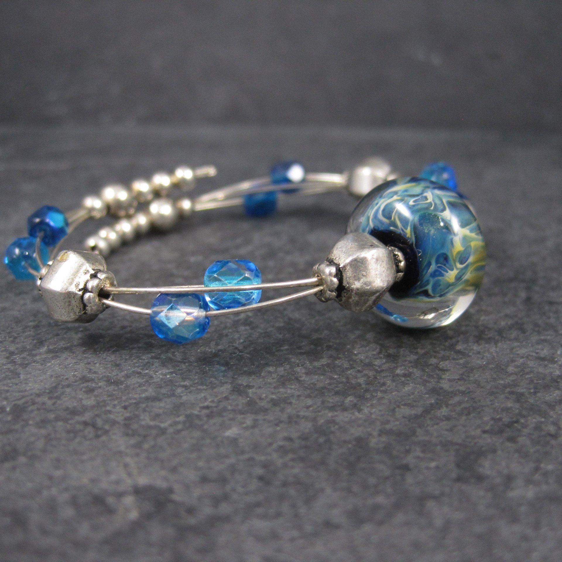 Blue Art Glass Wrap Bracelet 6-7 Inches
