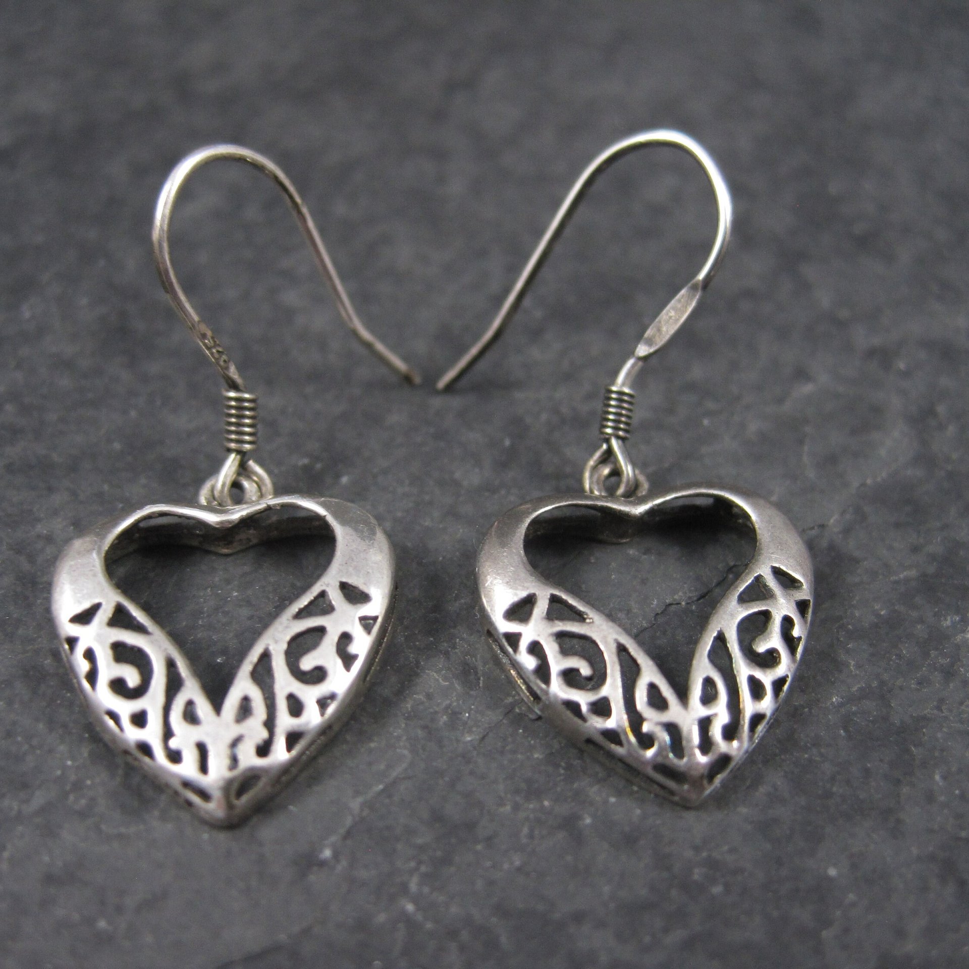 Vintage Sterling Filigree Heart Earrings