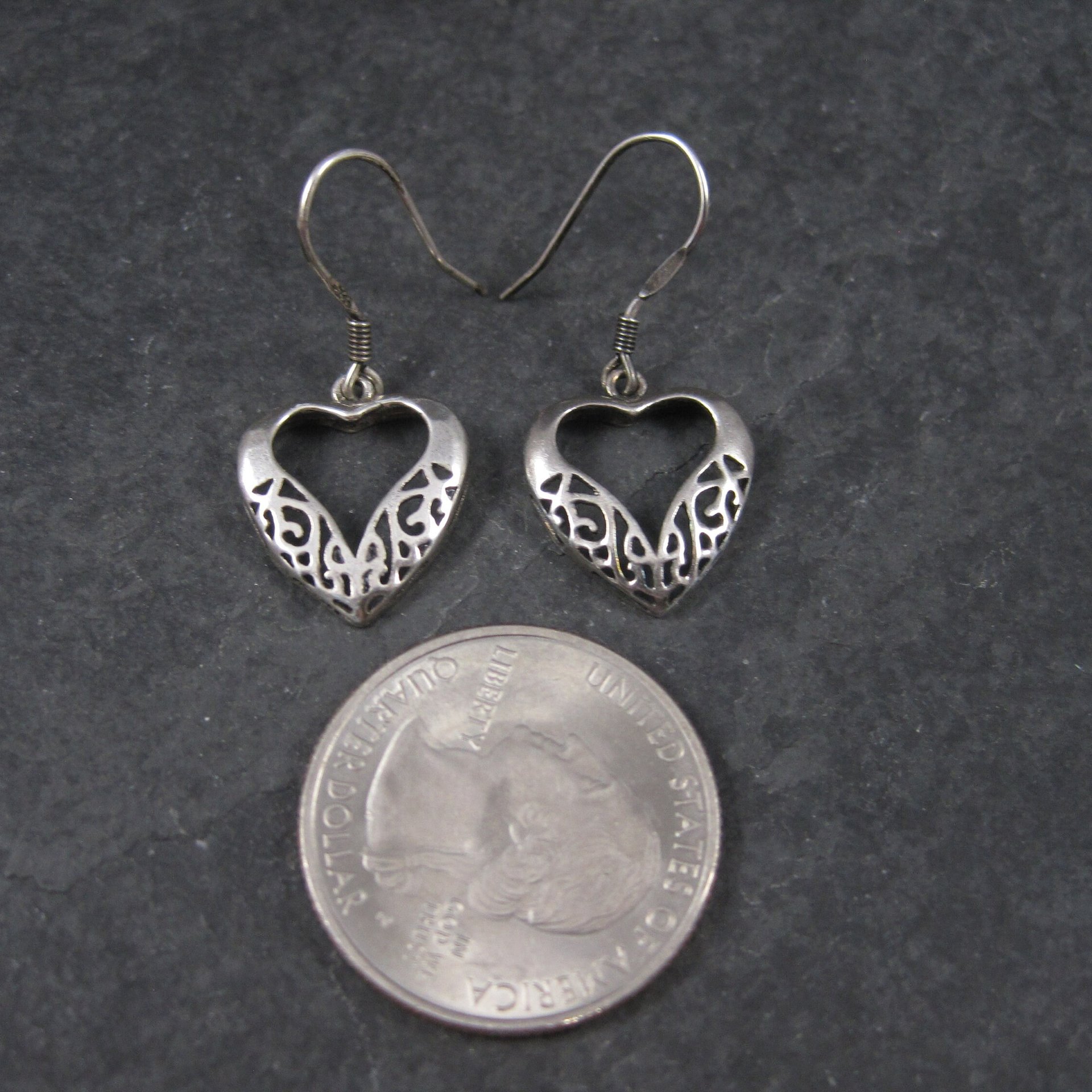 Vintage Sterling Filigree Heart Earrings