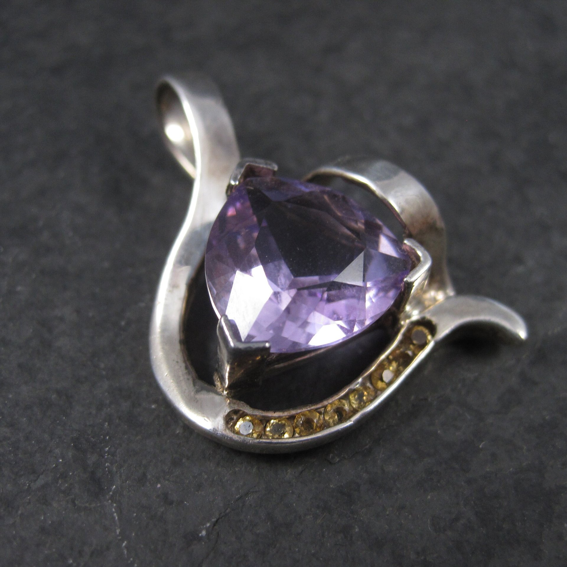 Huge Vintage Sterling Amethyst and Citrine Pendant