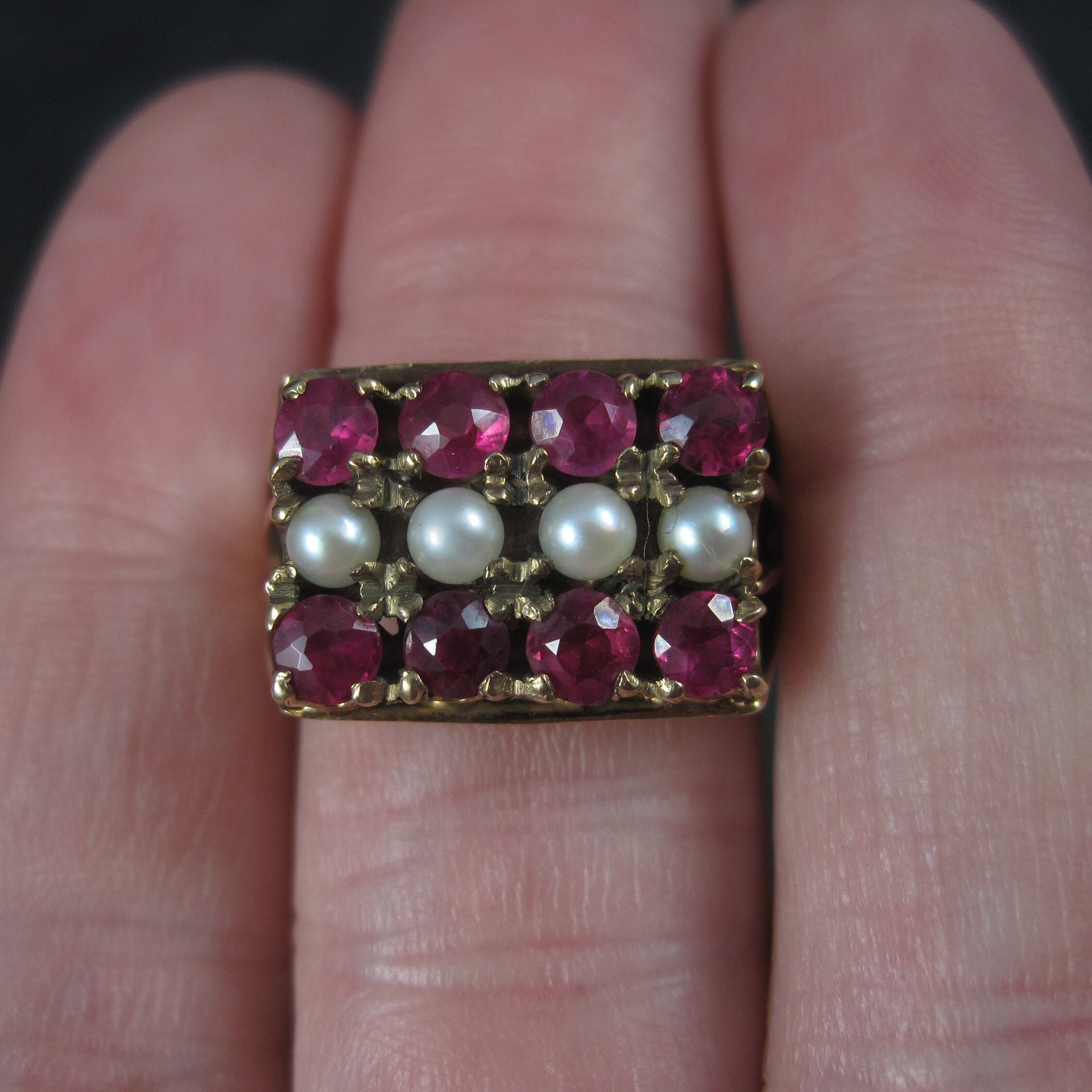 Antique 10K Ruby and Pearl Ring Size 6