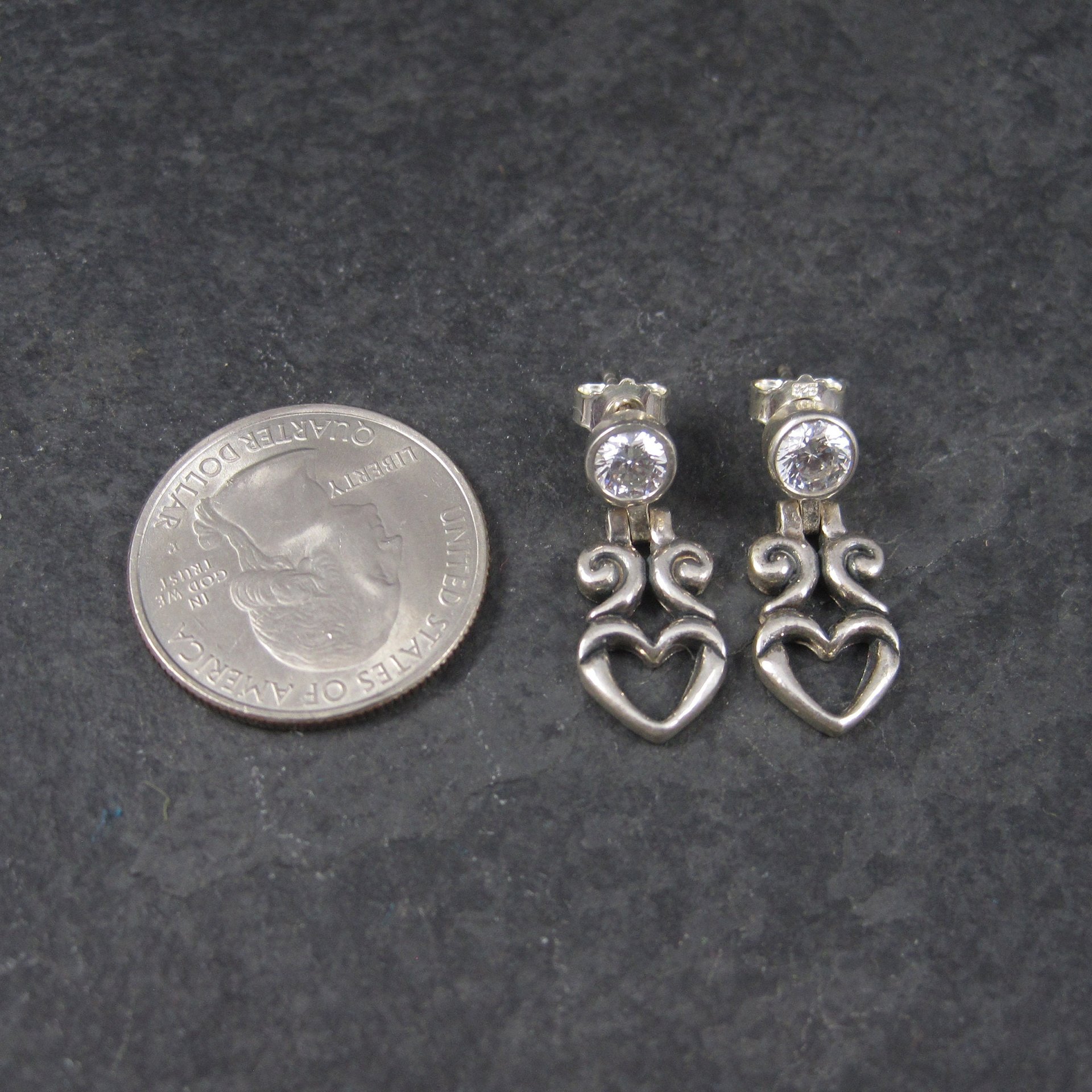 Estate Sterling CZ Heart Earrings